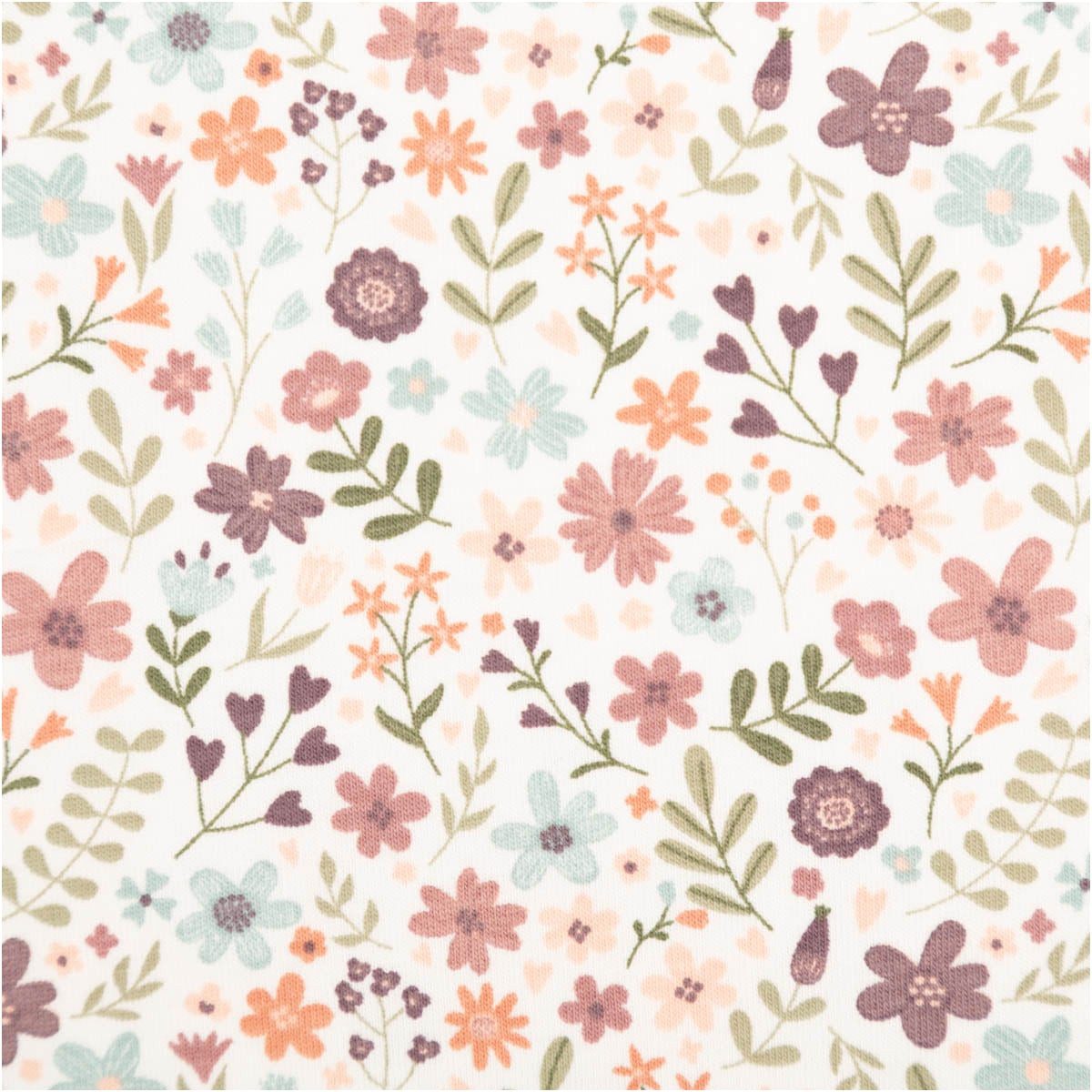 SCHÖNER LEBEN. Stoff Jersey Stoff Meterware Baumwolljersey Blumen wollweiß bunt 150cm, allergikergeeignet,doubleface,atmungsaktiv,pflegeleicht