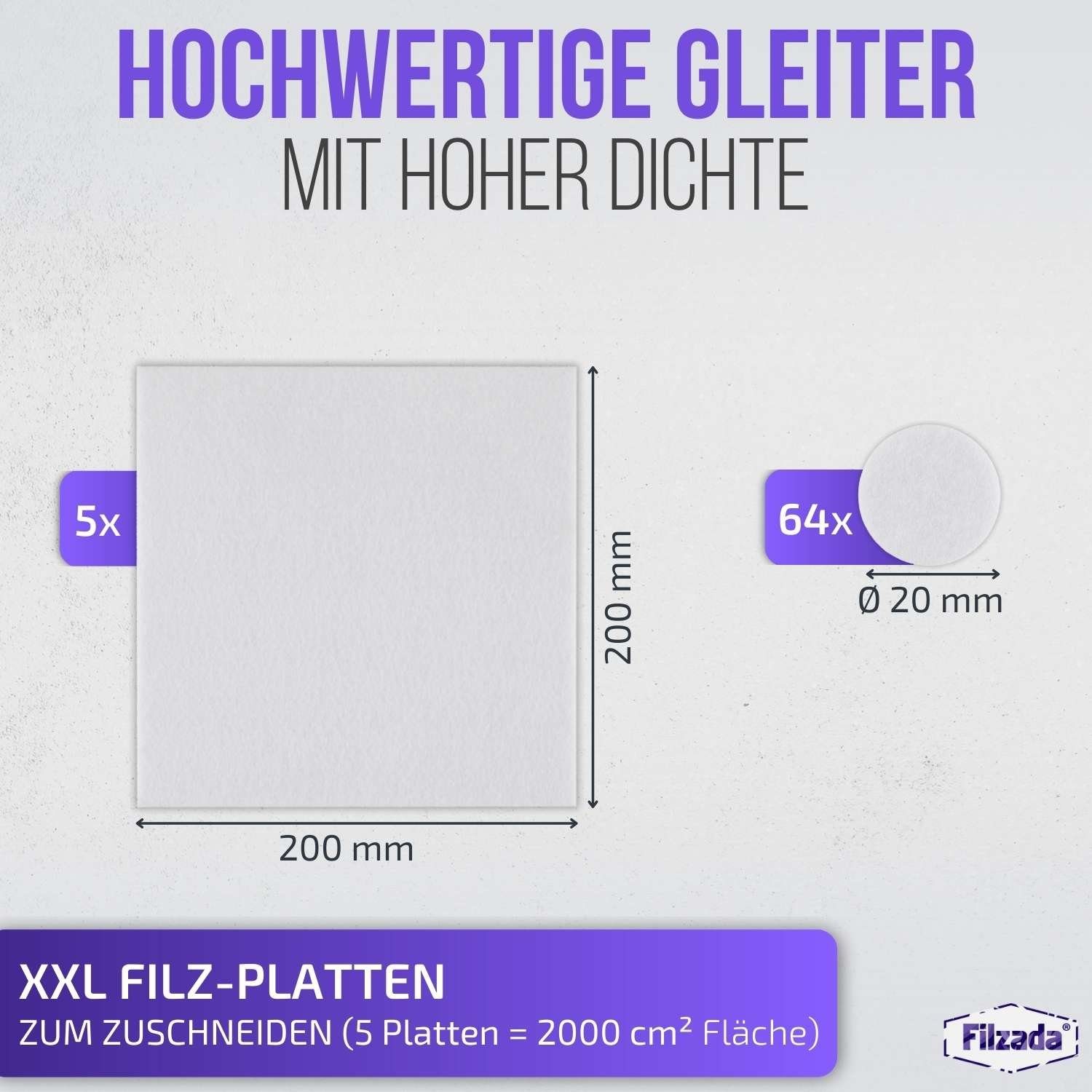 Selbstklebend Platten & Filzgleiter Ø20mm Set Weiß Filzgleiter Möbelgleiter 200x200mm Filzada