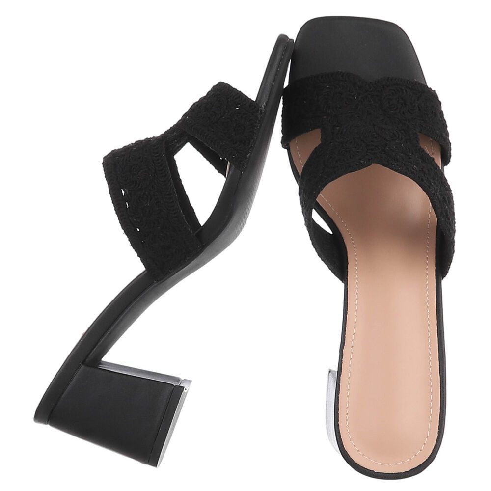 Ital-Design Elegante Damen Sandalen mit Komfort und stilvollem Design Pantolette (91512518) Blockabsatz Sandalen & Sandaletten in Schwarz