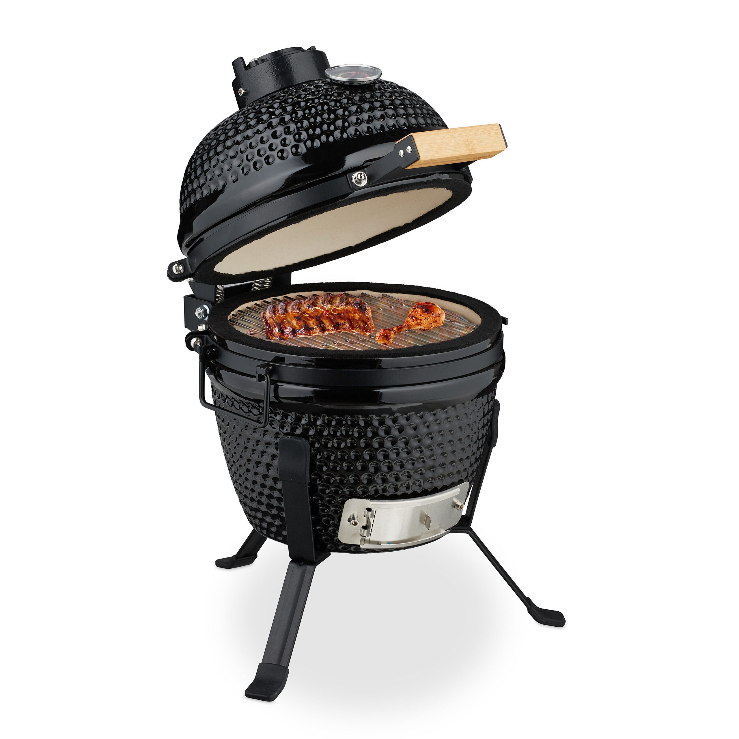 relaxdays Keramikgrill Kamado Grill aus Keramik, schwarz