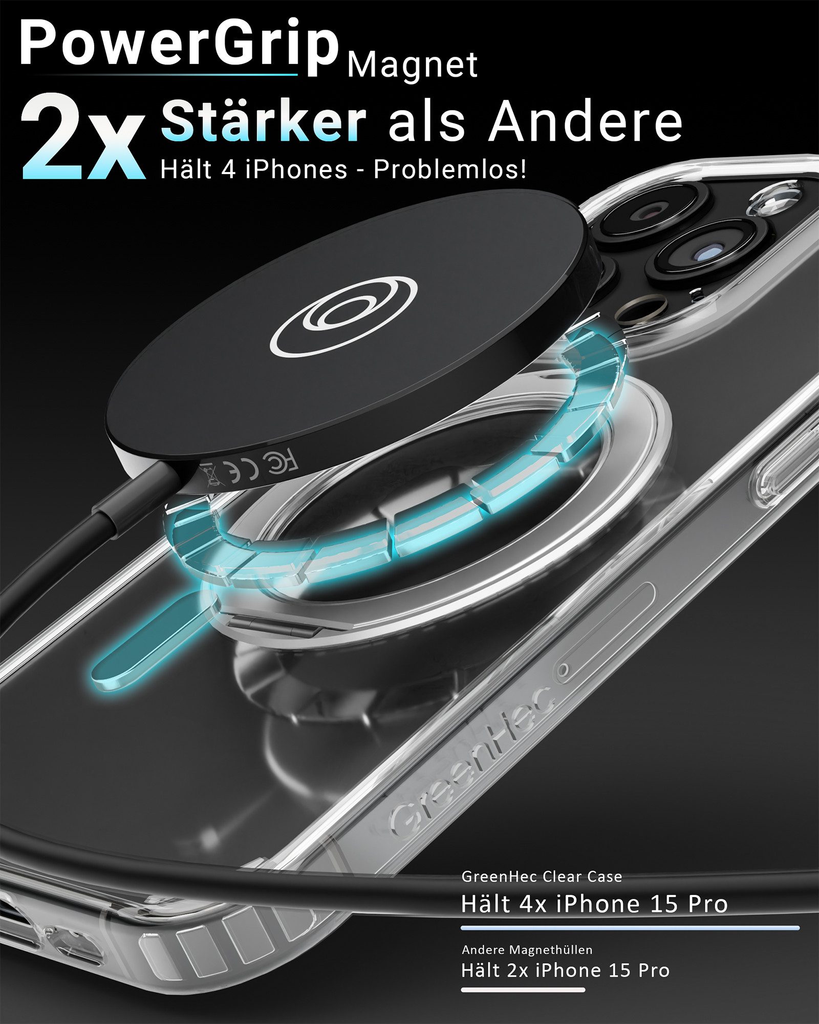 GreenHec Handyhülle Schutzhülle iPhone 16 15 14 13 Pro Max Plus Ring Case Klar Transparent 17,8 cm (7 Zoll), MagStand Ring Hülle mit Magnetring für iPhone, Gree – Bild 4 von 5
