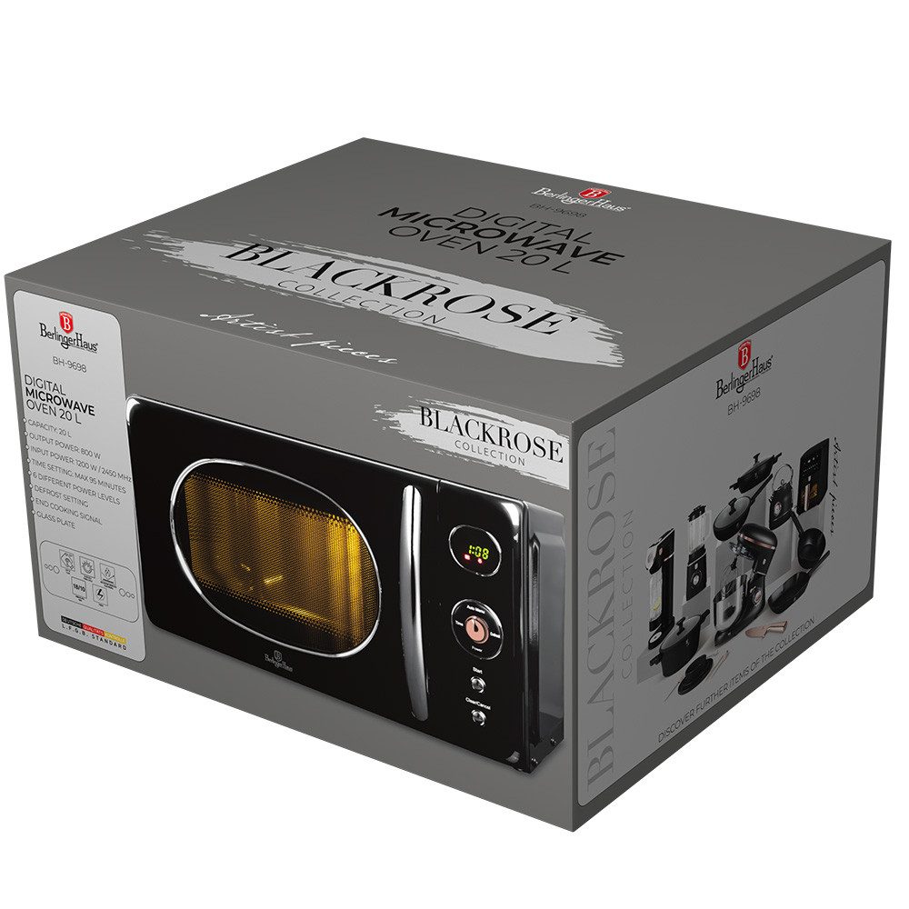 BerlingerHaus Mikrowelle BH 9698, 20 l, 20 L, 800 W, 6 Leistungsstufen, Auftaufunktion, Timer 95 Min – Bild 4 von 5