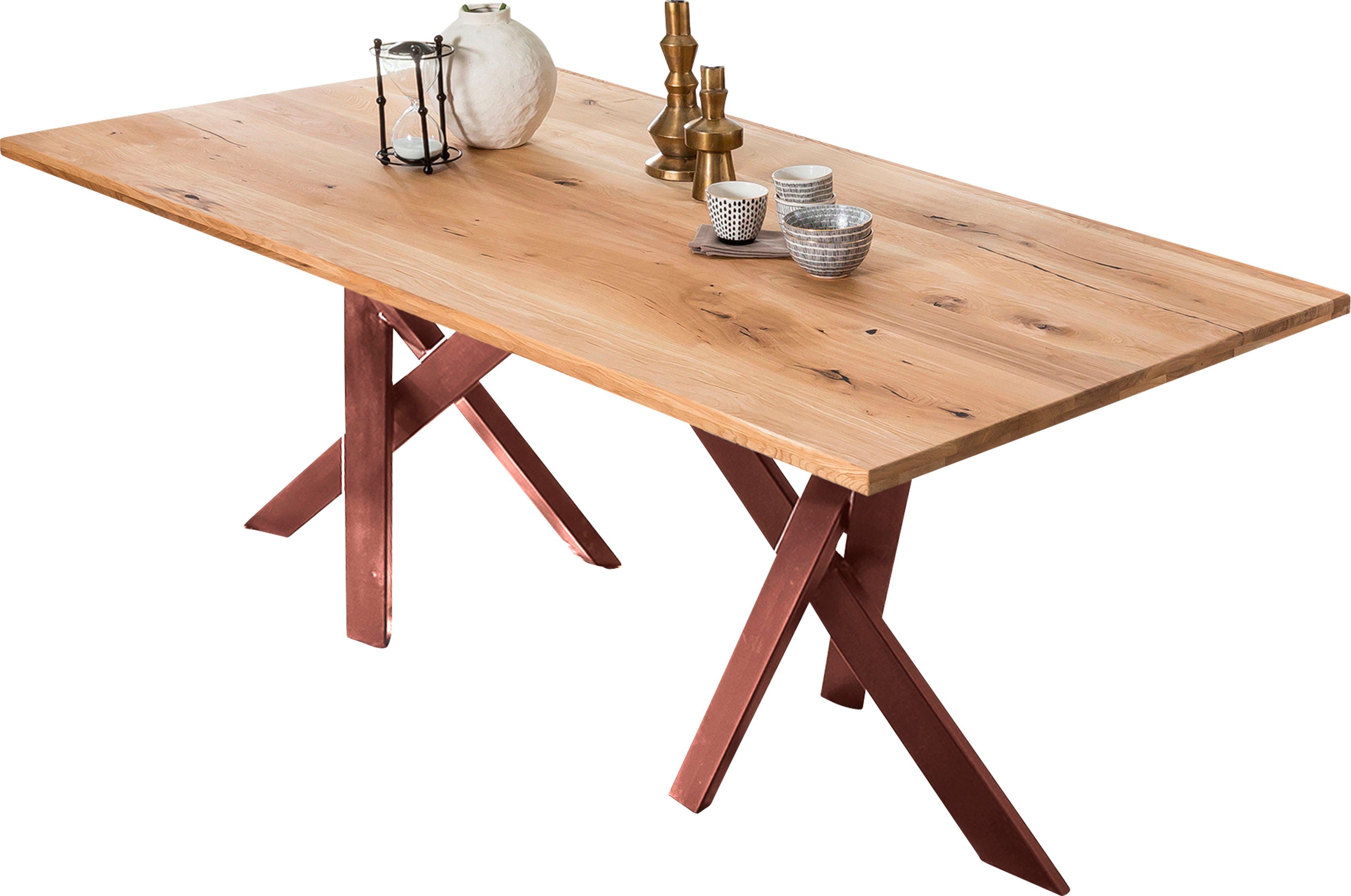 SIT Esstisch, Design-Gestell im industriellen Antiklook, Tischplatte in  warmen Farbton mit schöner Maserung