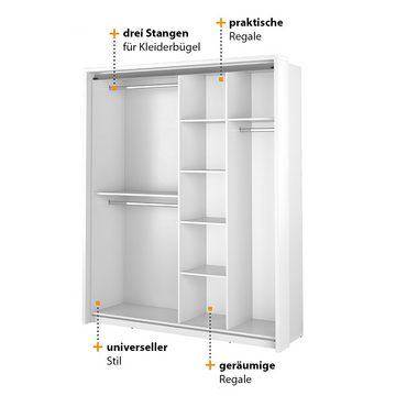 Compleo Kleiderschrank ARTI 17 Moderner Schwebetürenschrank mit drei Kleiderbügeln Breite 180 cm