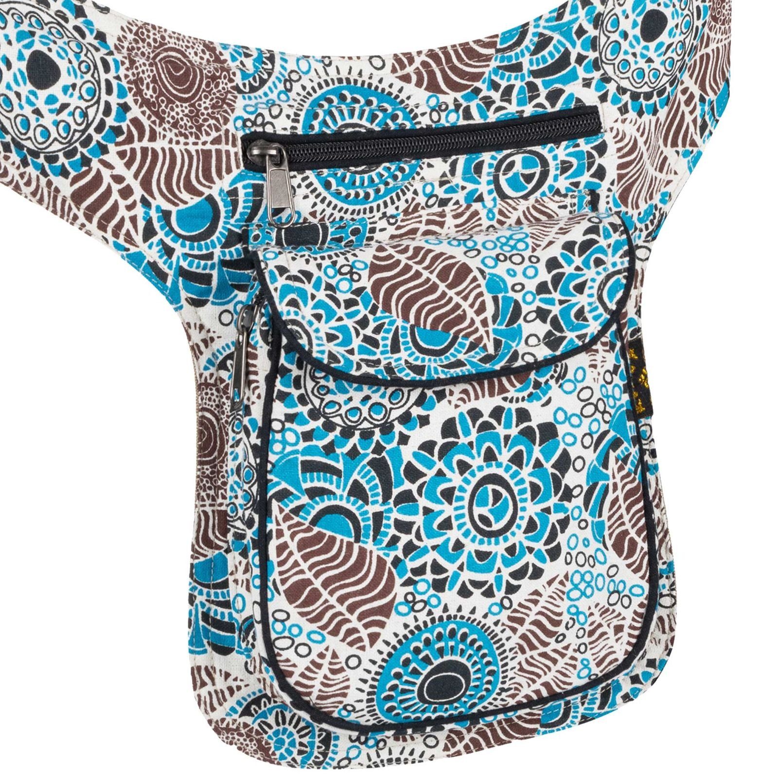 Festivaltasche MAGIE Gürteltasche Sidebag UND KUNST Hipbag Mandala-Print Gürteltasche Weiß/Hellblau Bauchtasche