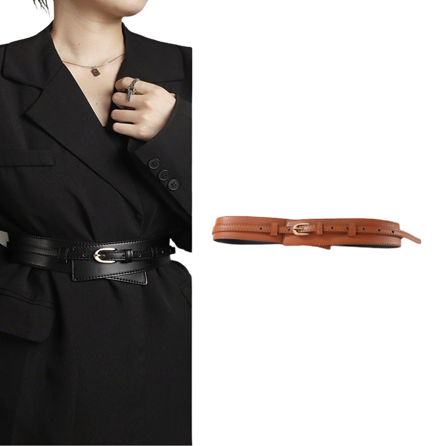 Zaewry Taillengürtel Stretchgürtel 2-in-1-Gürtel Bauchgürtel, Schmuckgürtel, Wird mit einem dünnen Gürtel geliefert, für Kleid & Overall