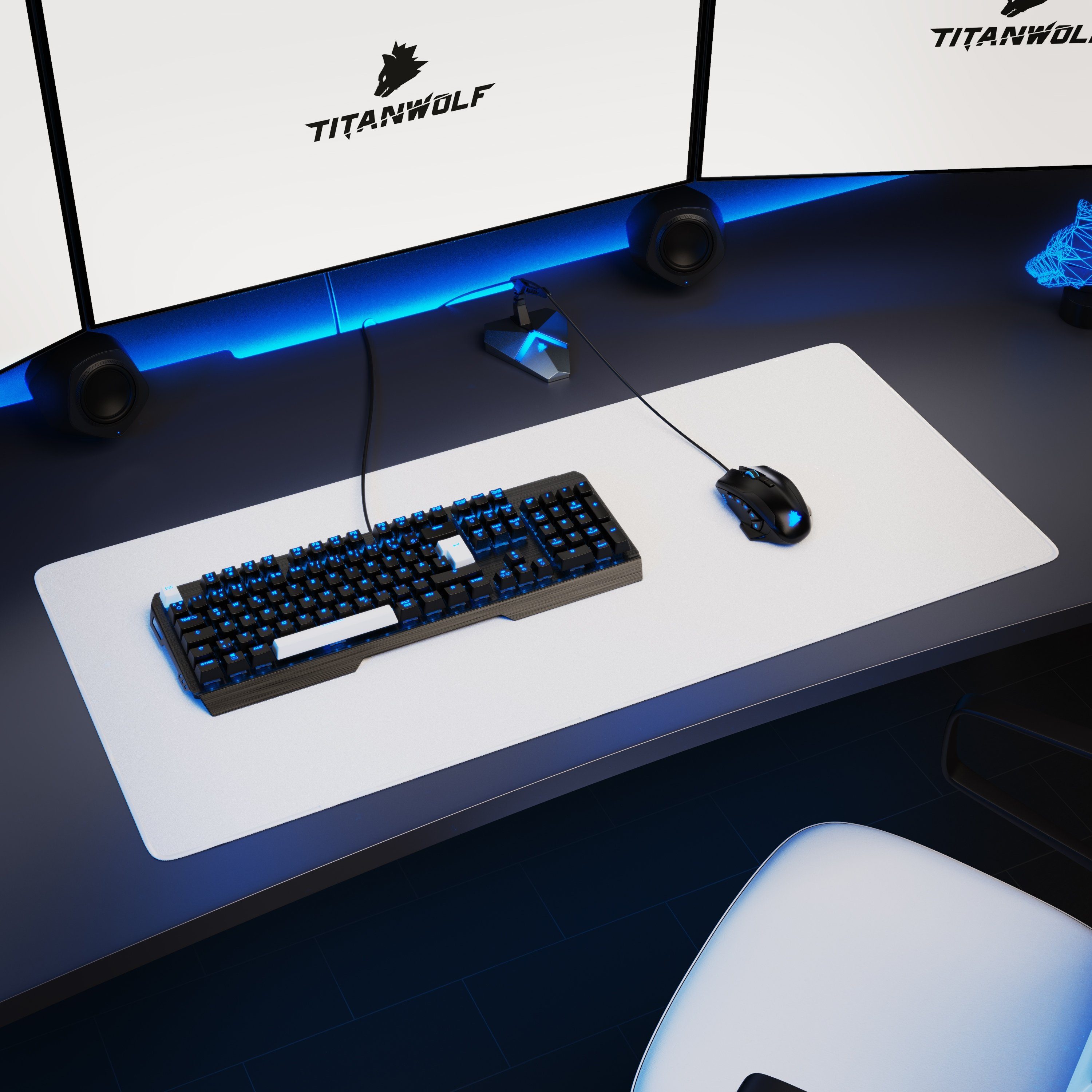 Titanwolf Gaming Mauspad XXL Speed Mousepad 900 x 400 x 3 mm, große Tischunterlage, rutschfest, abwaschbar, Geschwindigkeit & Präzision, weiß