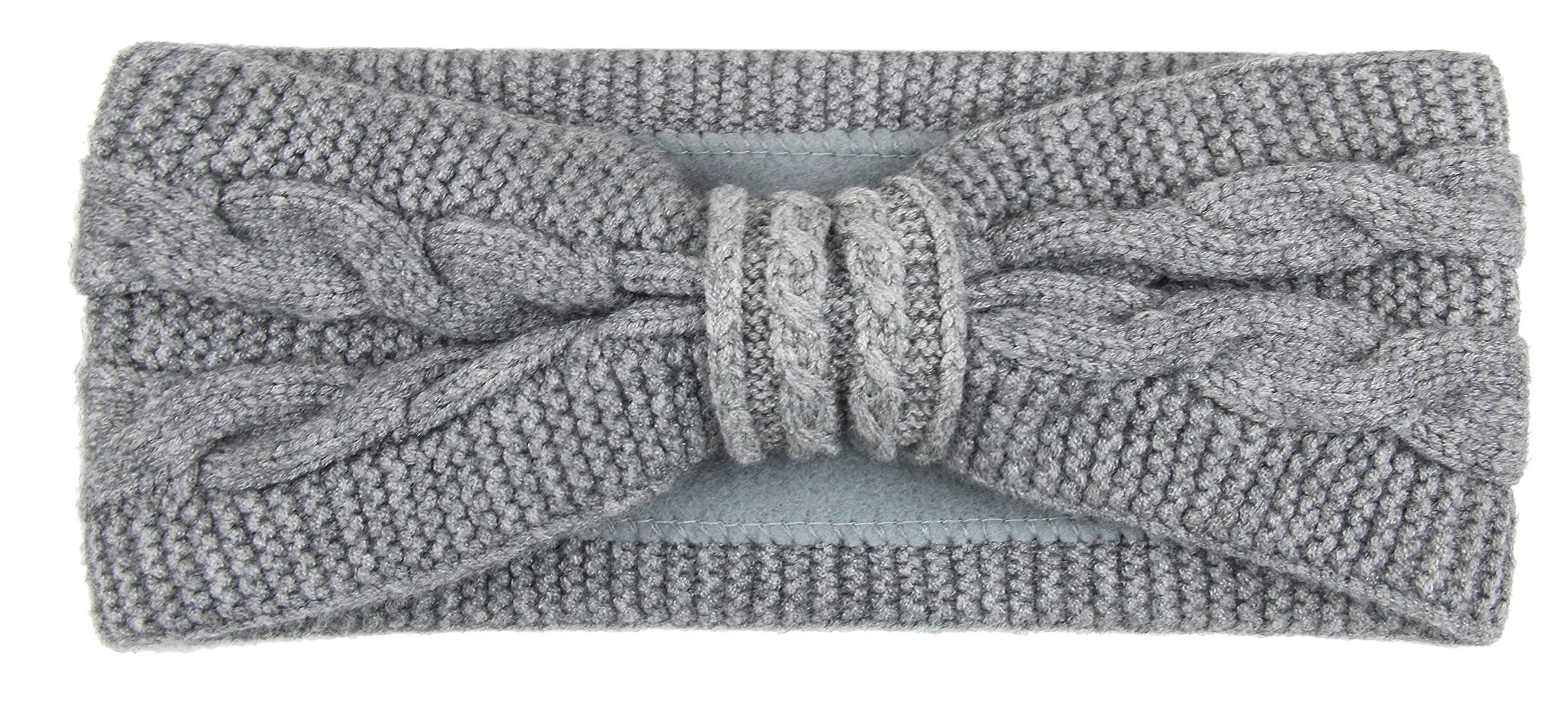Frentree Stirnband Damen gestricktes Haarband mit Schleife und Zopfmuster, Mädchen Ohrenwärmer gefüttert mit weichem Fleece Innenfutter