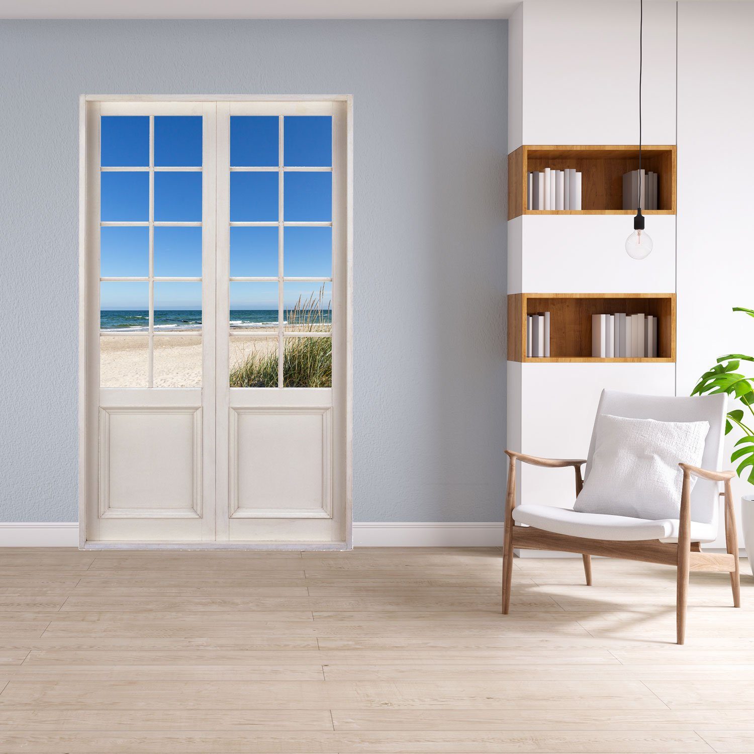 WallSpirit Wandsticker Terrassentür mit Ausblick" 120 x 200 cm - Wandtattoo (Einzelaufkleber, Montagefertig), Selbstklebend, hohe Klebkraft, rückstandslos abziehbar