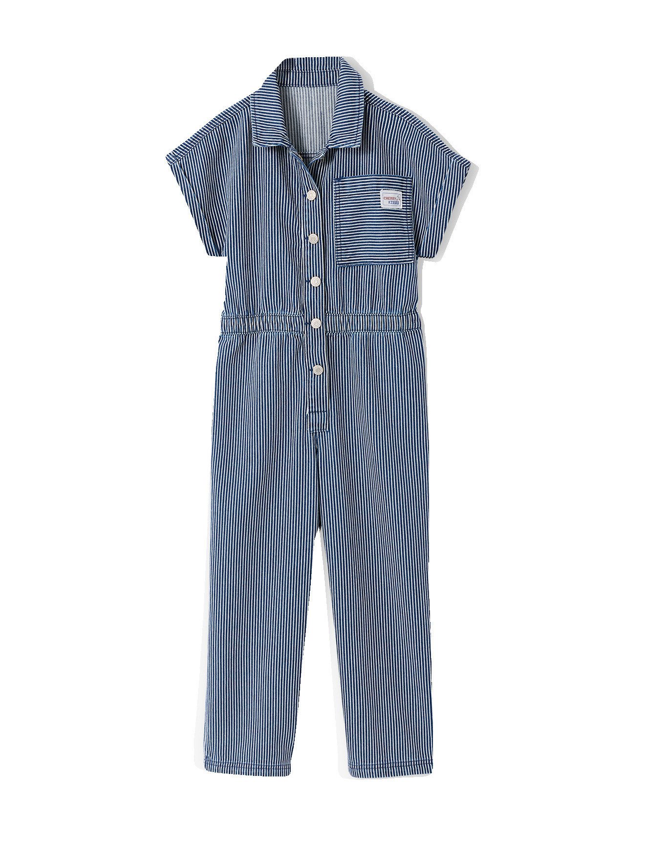 vertbaudet Jumpsuit Gestreifter Jumpsuit mit Hemdkragen, Mädchen
