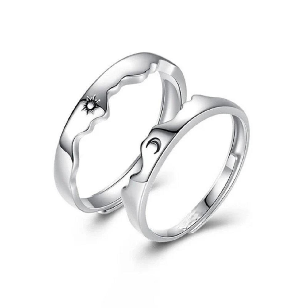 Silberring größenverstellbar, eleganter Ring Freundschaftsring, Sterling Sterling Sonne-Mond Eyecatcher S925, Silber Silber