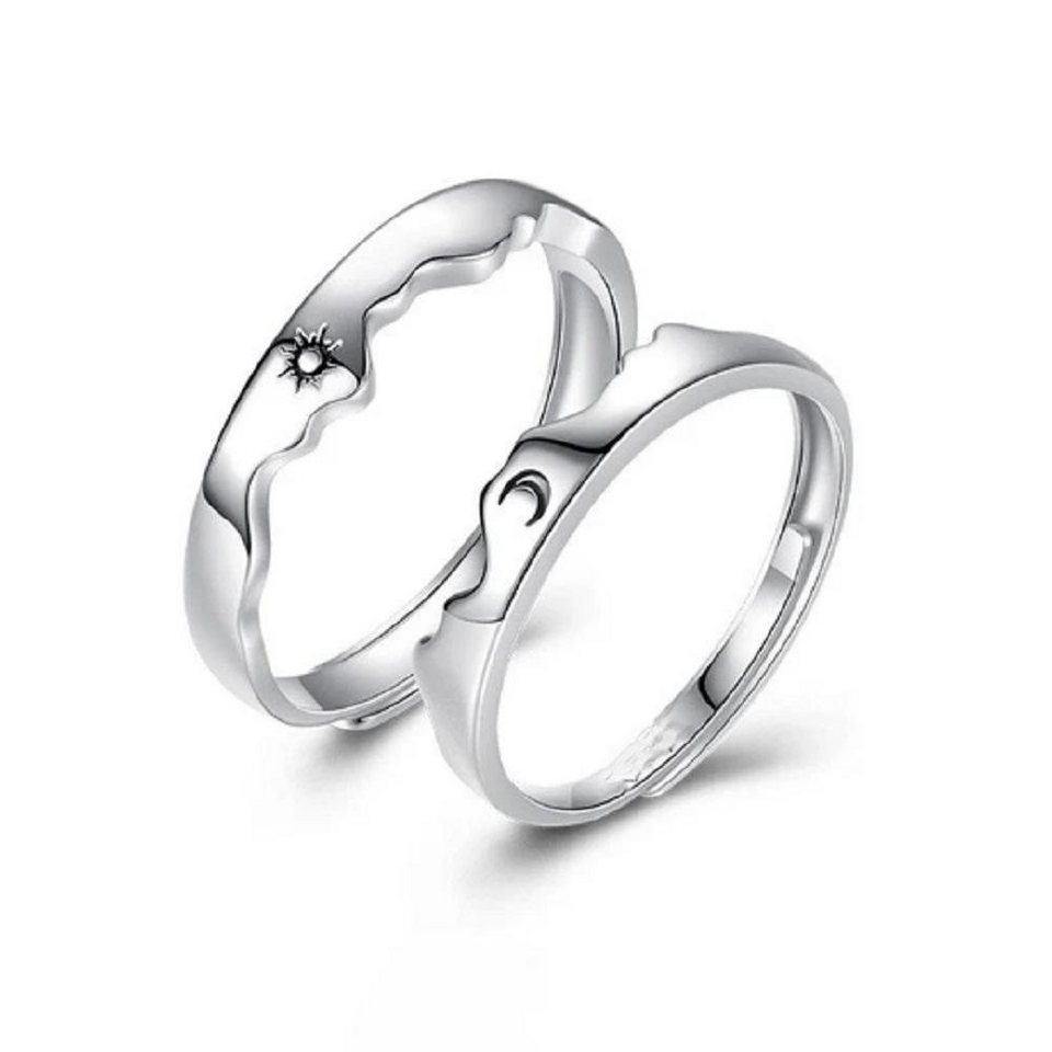 Eyecatcher Silberring eleganter Sonne-Mond Ring Sterling Silber S925,  größenverstellbar, Freundschaftsring, Sterling Silber