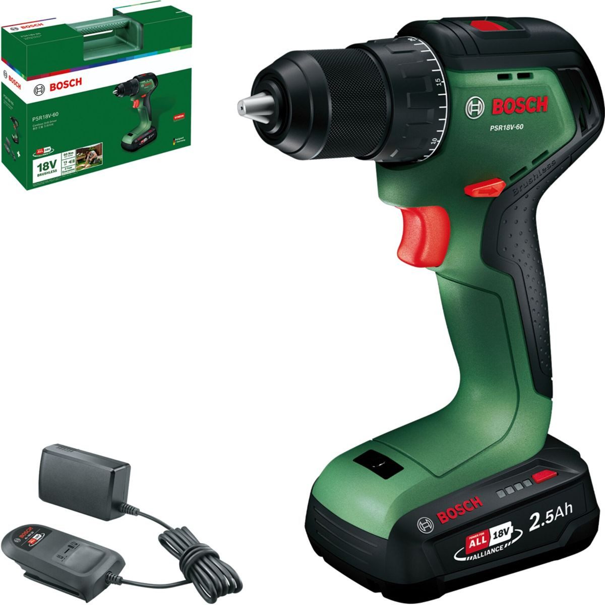 BOSCH Bohrschrauber PSR18V-60 (1x2,5Ah, CC) Akku-Bohrschrauber