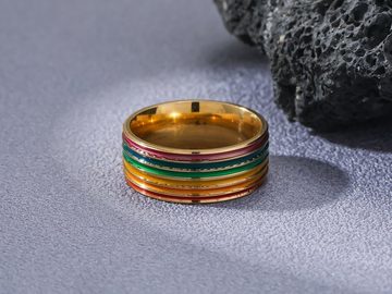 Eyecatcher Fingerring Regenbogen Ring Edelstahl Gold LGBTQ CSD Schmuck, US Größen, Größentabelle