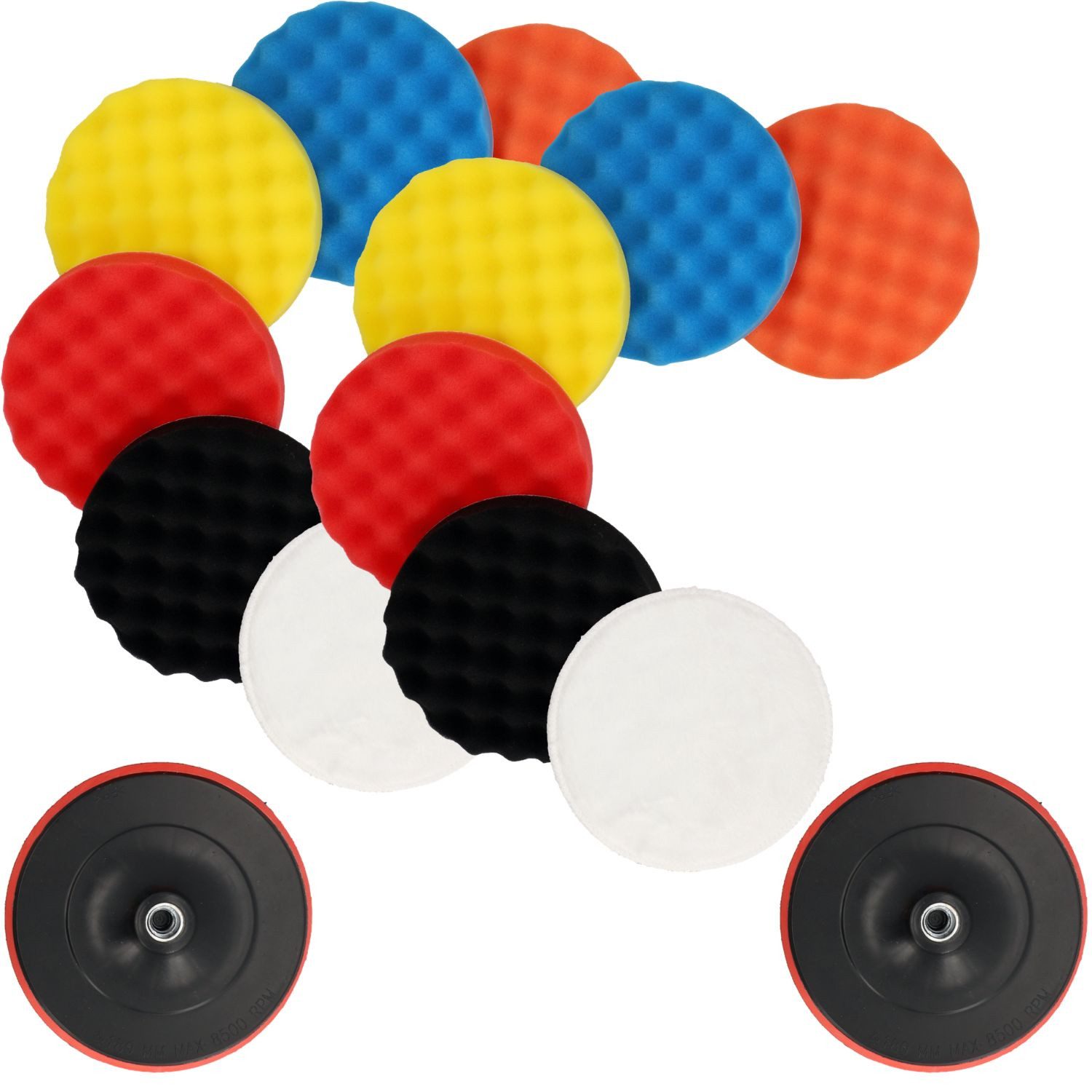 Cartrend Polierpad Polierschwamm Set 180mm M14 + Polierteller 14-tlg, Polier-Pad Polierpads Klett Pads Polierscheibe für Poliermaschine