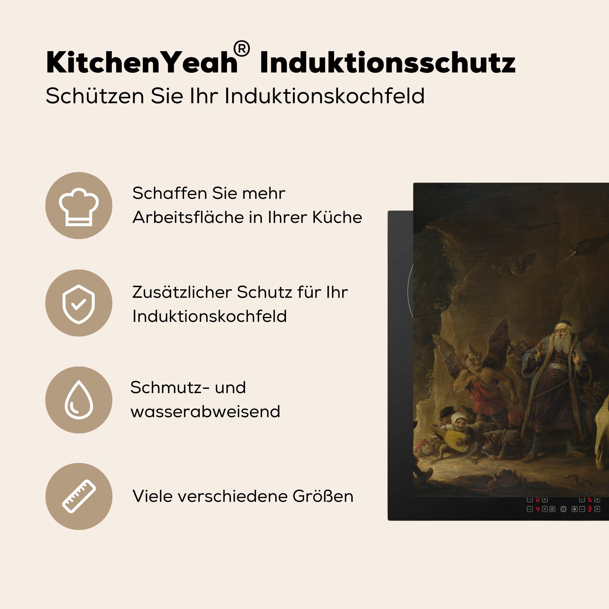 der cm, Herdblende-/Abdeckplatte 78x78 der, Arbeitsplatte David Ceranfeldabdeckung, Mann, für tlg), küche - Der zur Vinyl, Teniers MuchoWow (1 Hölle reiche geführt wird