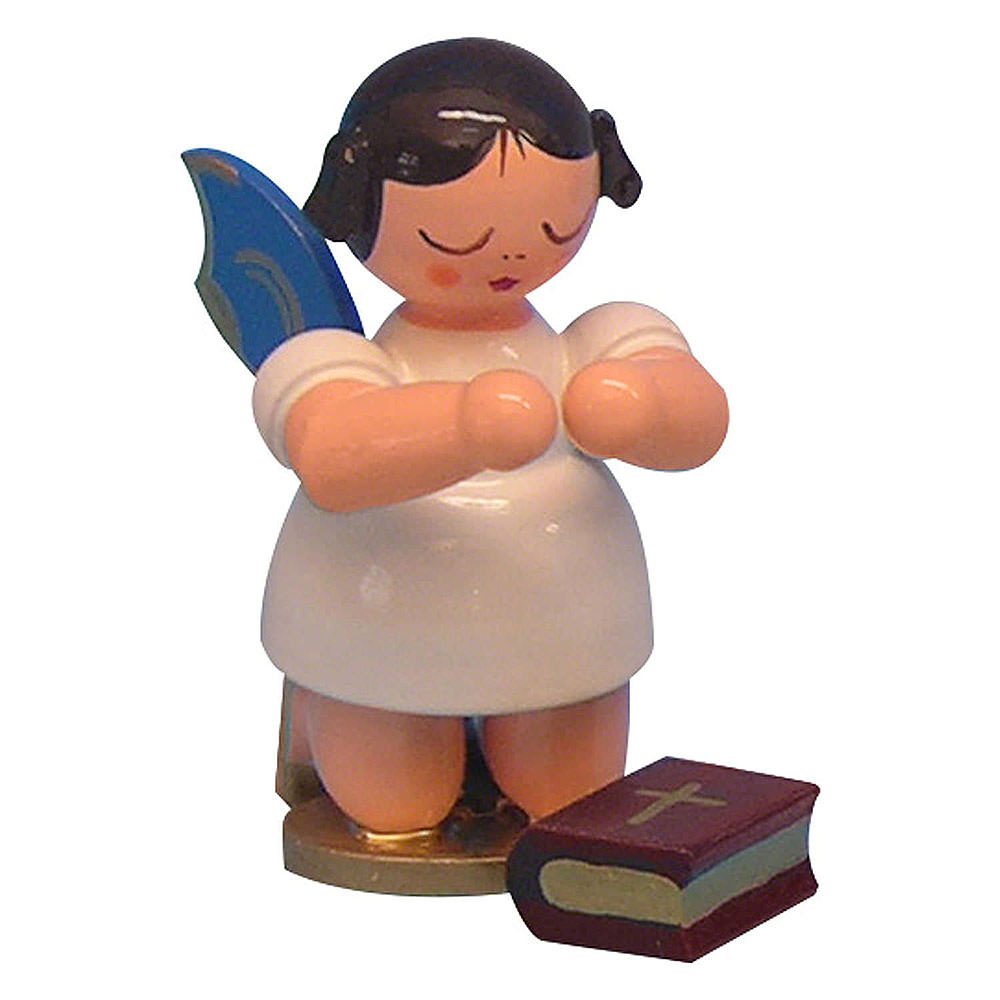Figurenland Uhlig GmbH Dekofigur Engel mit Bibel - Blaue Flügel - kniend (6cm) von Kunstgewerbe Uhlig
