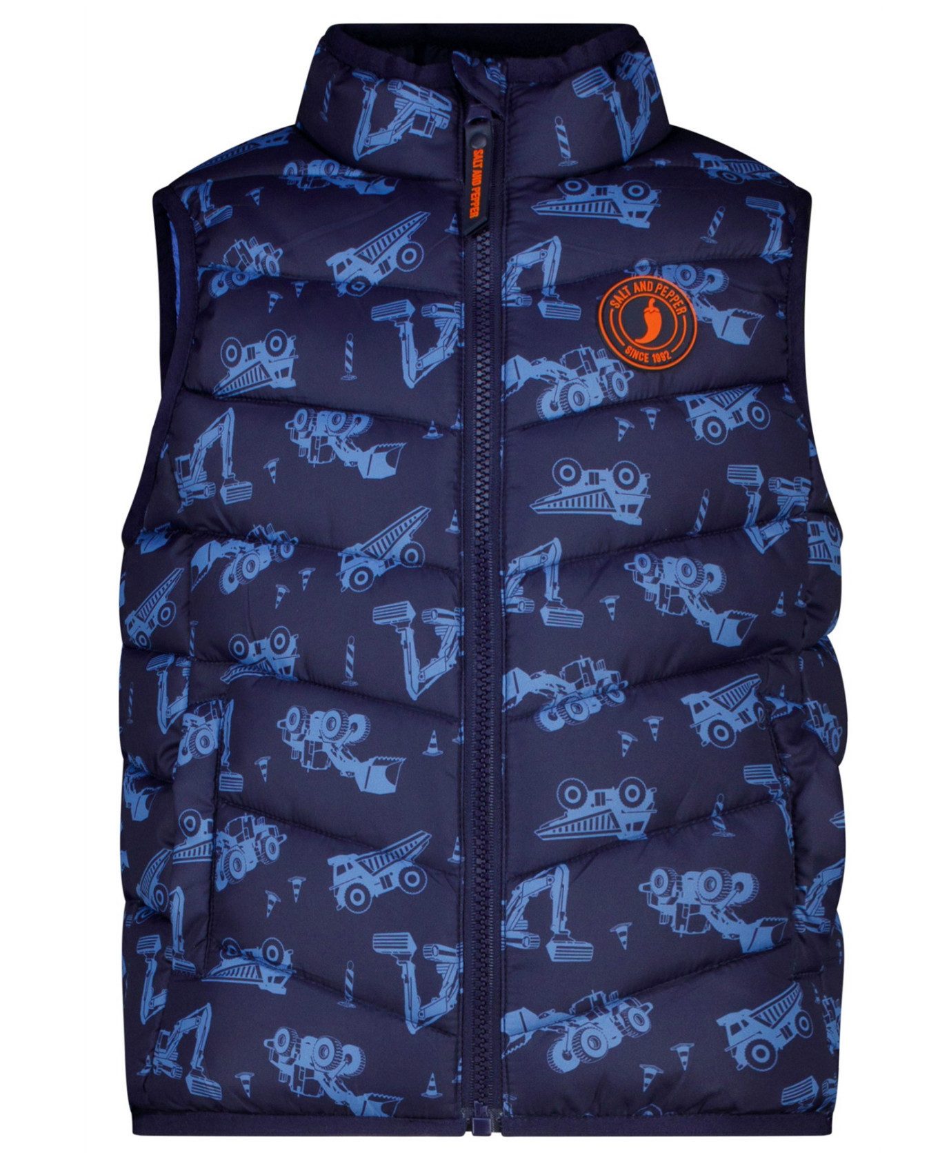 SALT AND PEPPER Steppweste Jungen Steppweste mit Baufahrzeug-Print und Stehkragen