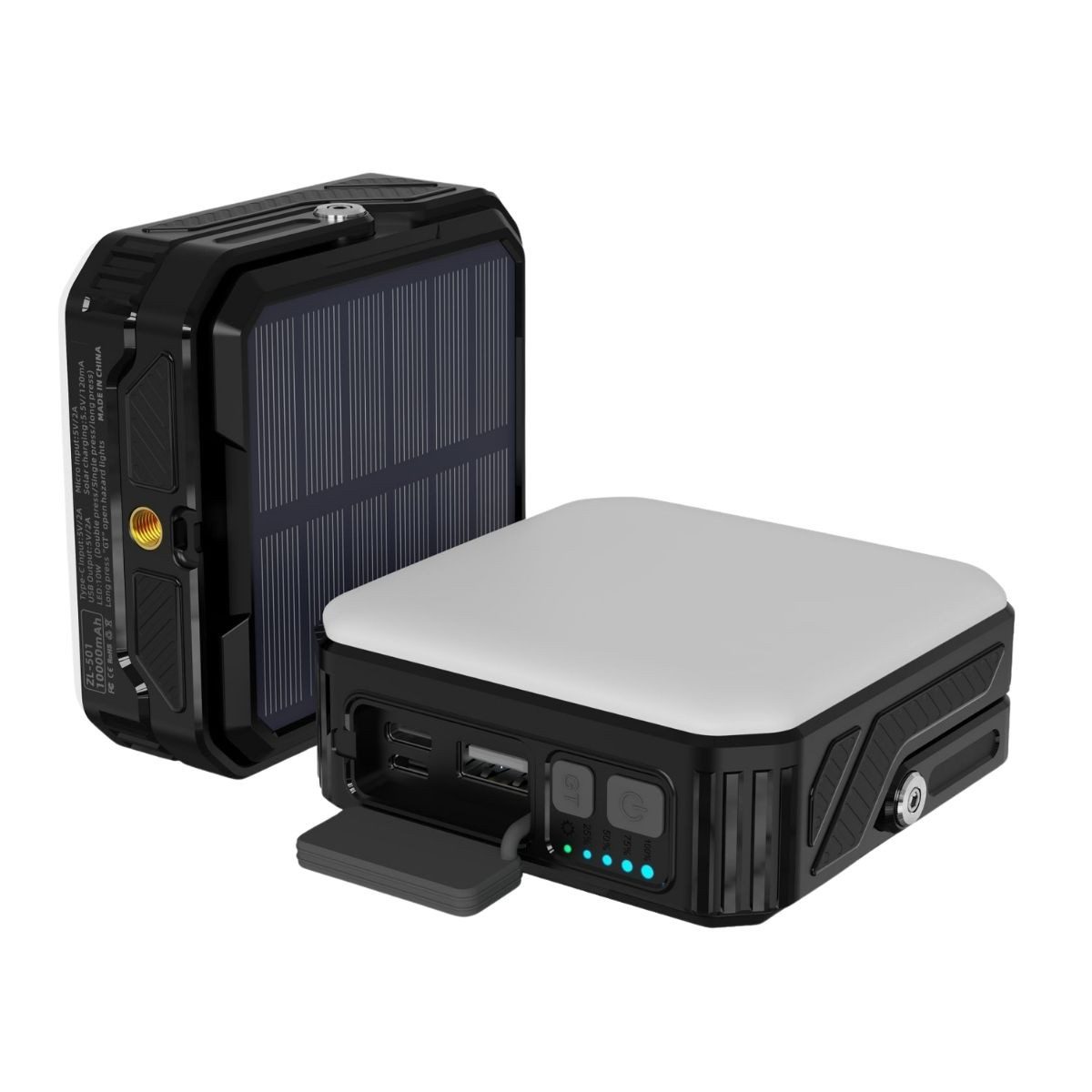 fontastic Solar Powerbank 10000mAh LED Licht Outdoor USB-C IP65 Solar Powerbank (5 V V), Solarfunktion für netzunabhängiges Laden