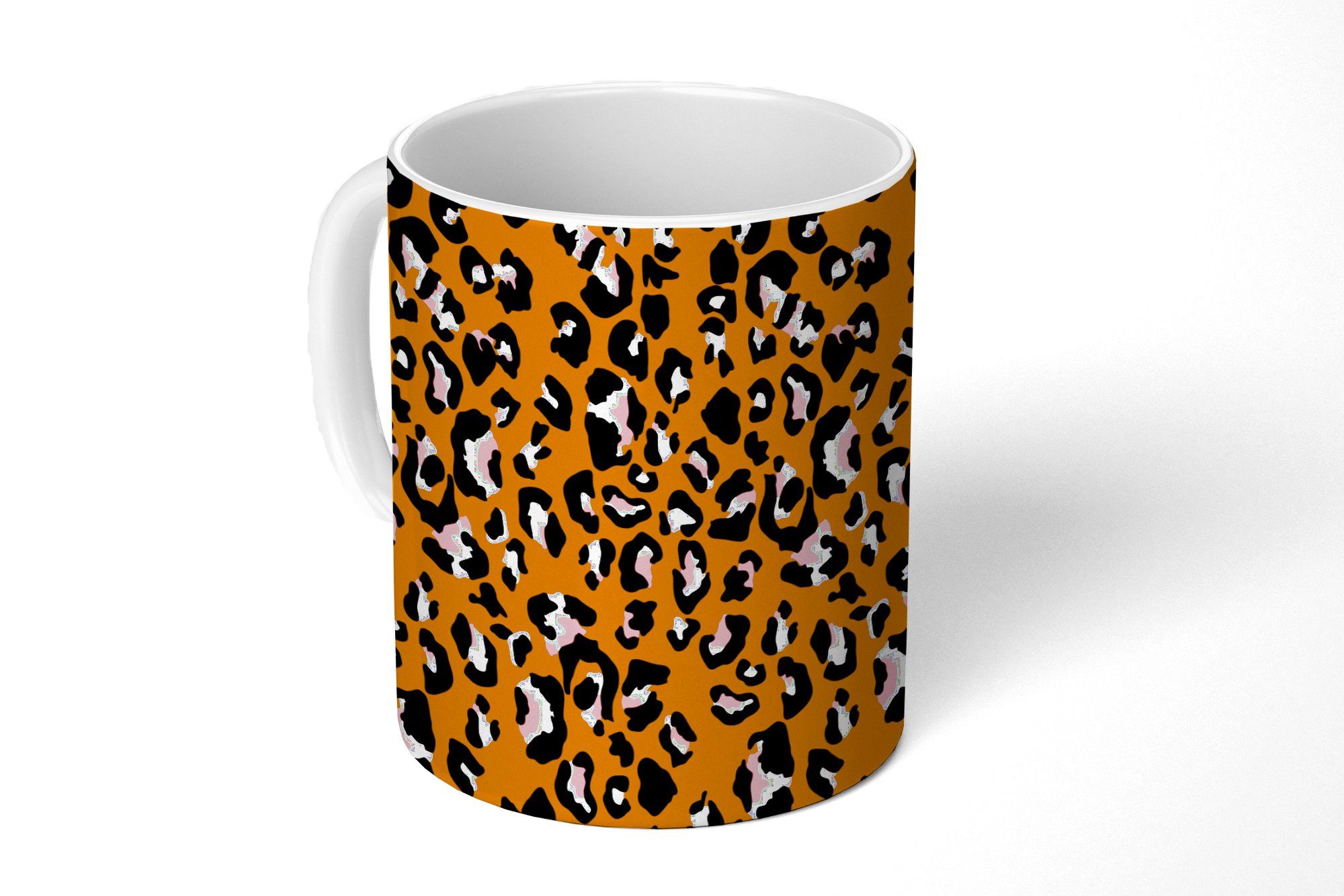MuchoWow Tasse Panther - Design - Rosa - Braun - Muster, Keramik, Kaffeetassen, Teetasse, Becher, Teetasse, Geschenk