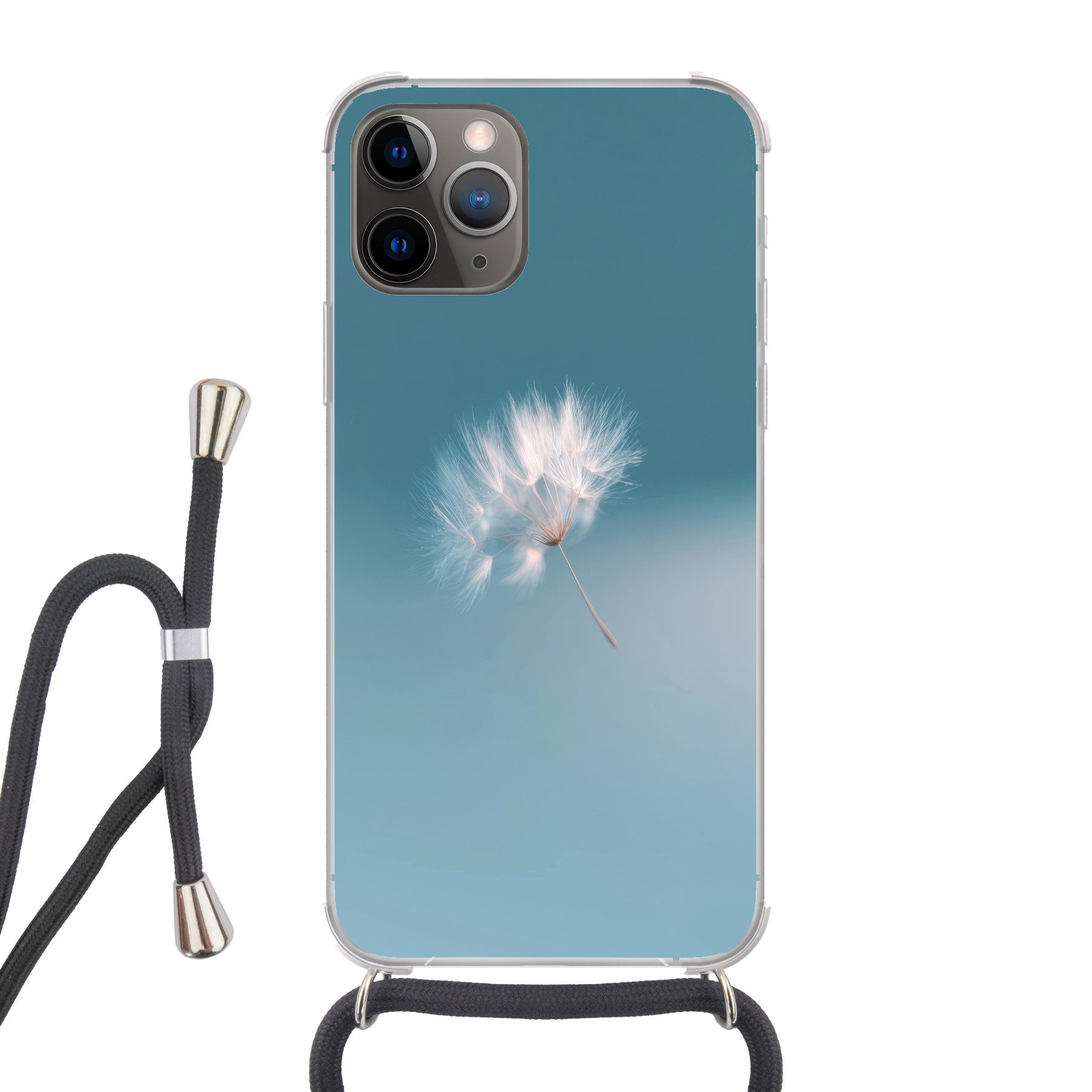 MuchoWow Handyhülle für Apple iPhone 12 Pro Löwenzahnflaum - Blau - Luft, Tragbare Handyhüllen mit Kette zum umhängen, Handykette Handyband