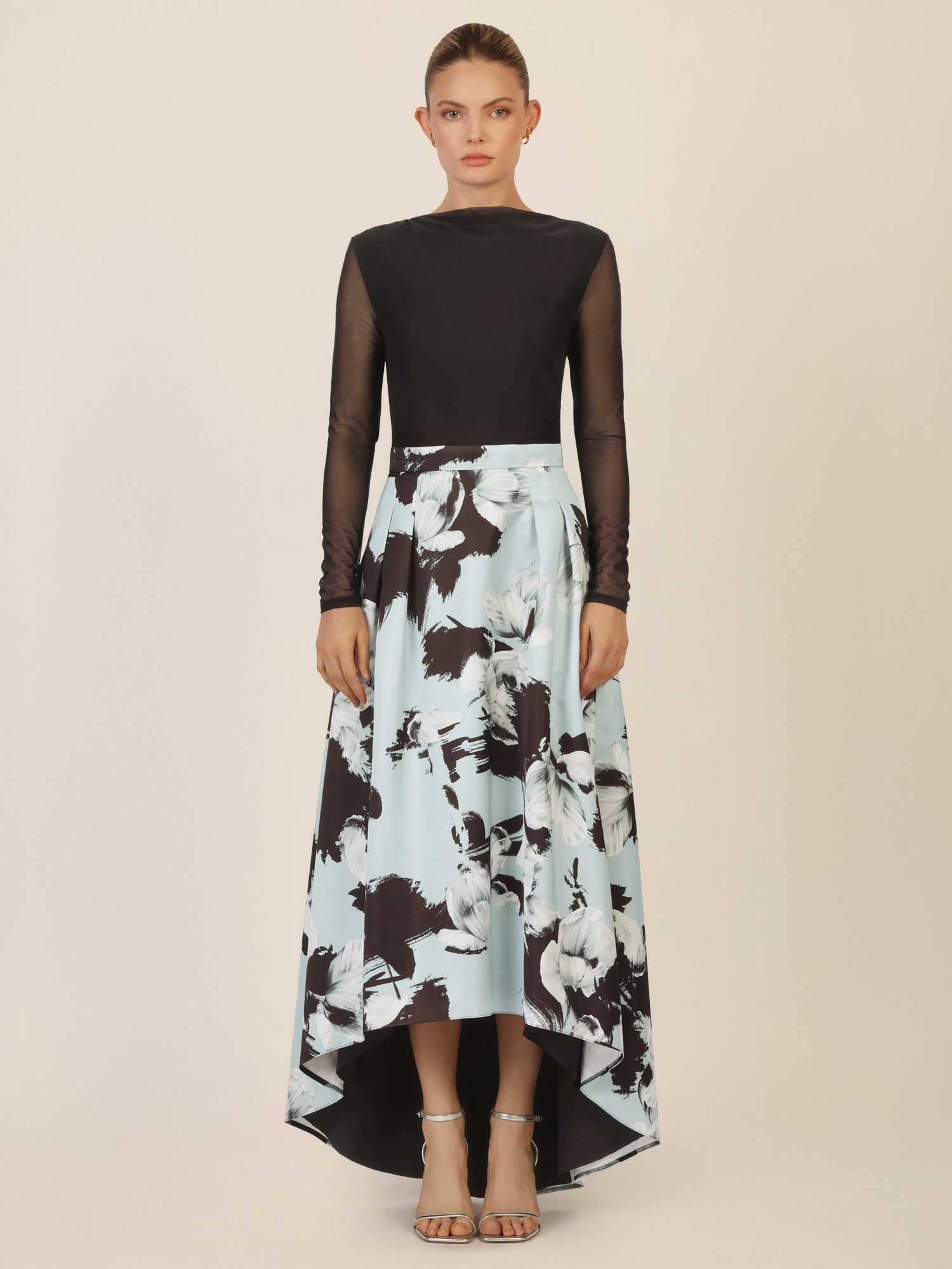 Apart Abendkleid mit Meshärmeln und floralem Rock günstig online kaufen