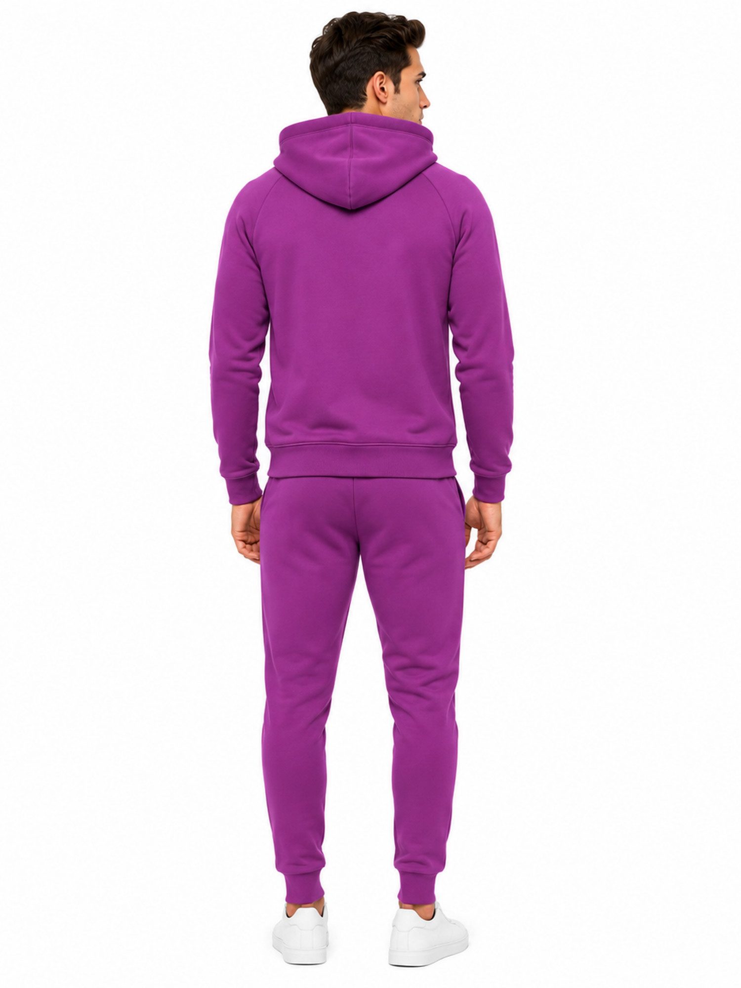 L.gonline Freizeitanzug Herren Jogginganzug einfarbig 100% BW 586 Lila XL (Kapuzenjacke mit Reißverschluss, Hose, 2-tlg), Fitness Freizeit Casual