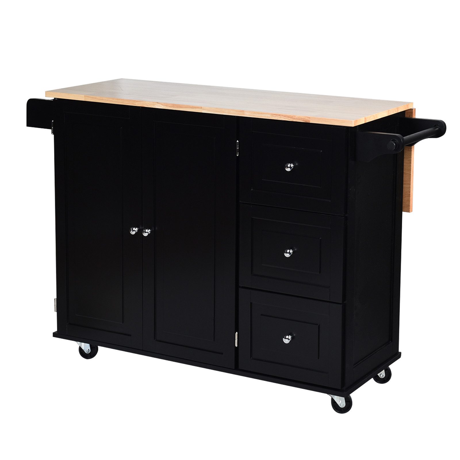 COSTWAY Küchenwagen, ausklappbare Flügel, Handtuchhalter, Gewürzboard, Ablage