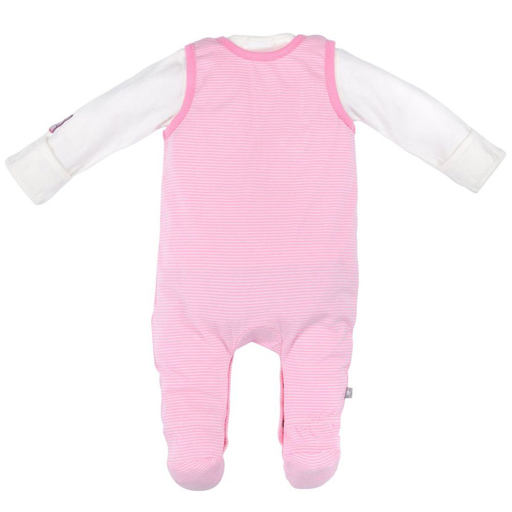 (2-tlg) Baby BONDI Weiß geringelt Rosa "Häschen" Newborn Anzug 93636, Strampler / 2-tlg.