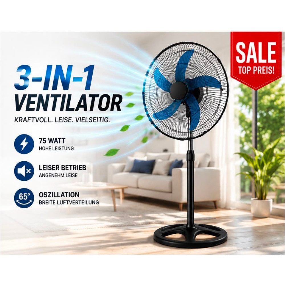 Purple Leafz Standventilator AIRONTEK 3-in-1 Ventilator Ø 45 cm – 75 W