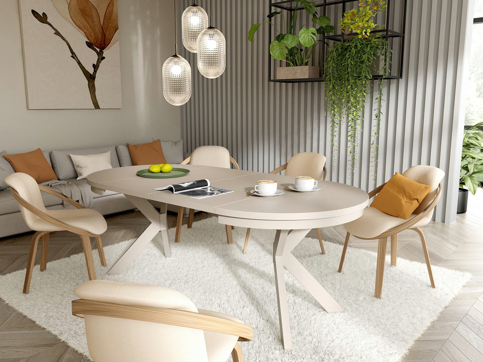 Beautysofa Esstisch Bilbao im Loft-Stil, ausziehbar Ø 100–180 cm (hitze- und verfärbungsbeständig, Metallbeinen), verschiedene Farben – Bild 3 von 5