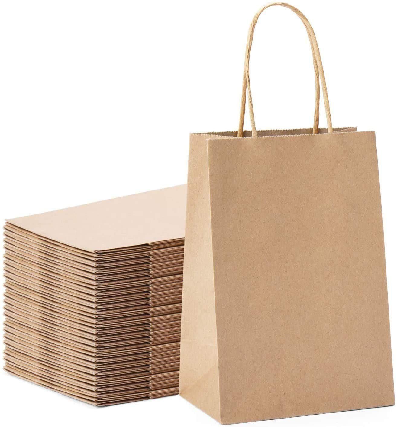 Switory Geschenkpapier Kraft Geschenktüten mit Griff, Papiertüten, Papier Kraft Tragetasche, (100St), 13cm x 9,5cm x 20cm
