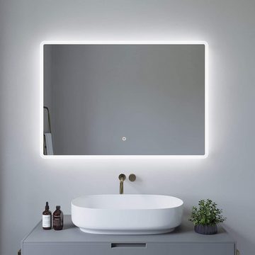 AQUABATOS Badspiegel Led Bad Spiegel Badezimmerspiegel mit Beleuchtung Lichtspiegel, Touch, Beschlagfrei, Kaltweiß 6400K, Dimmbar, Spiegelheizung, IP44