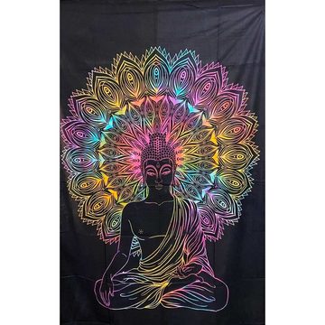 Wandteppich Tuch Buddha Tagesdecke Wandbehang Deko UV Schwarzlicht ca. 200 x 135cm, KUNST UND MAGIE
