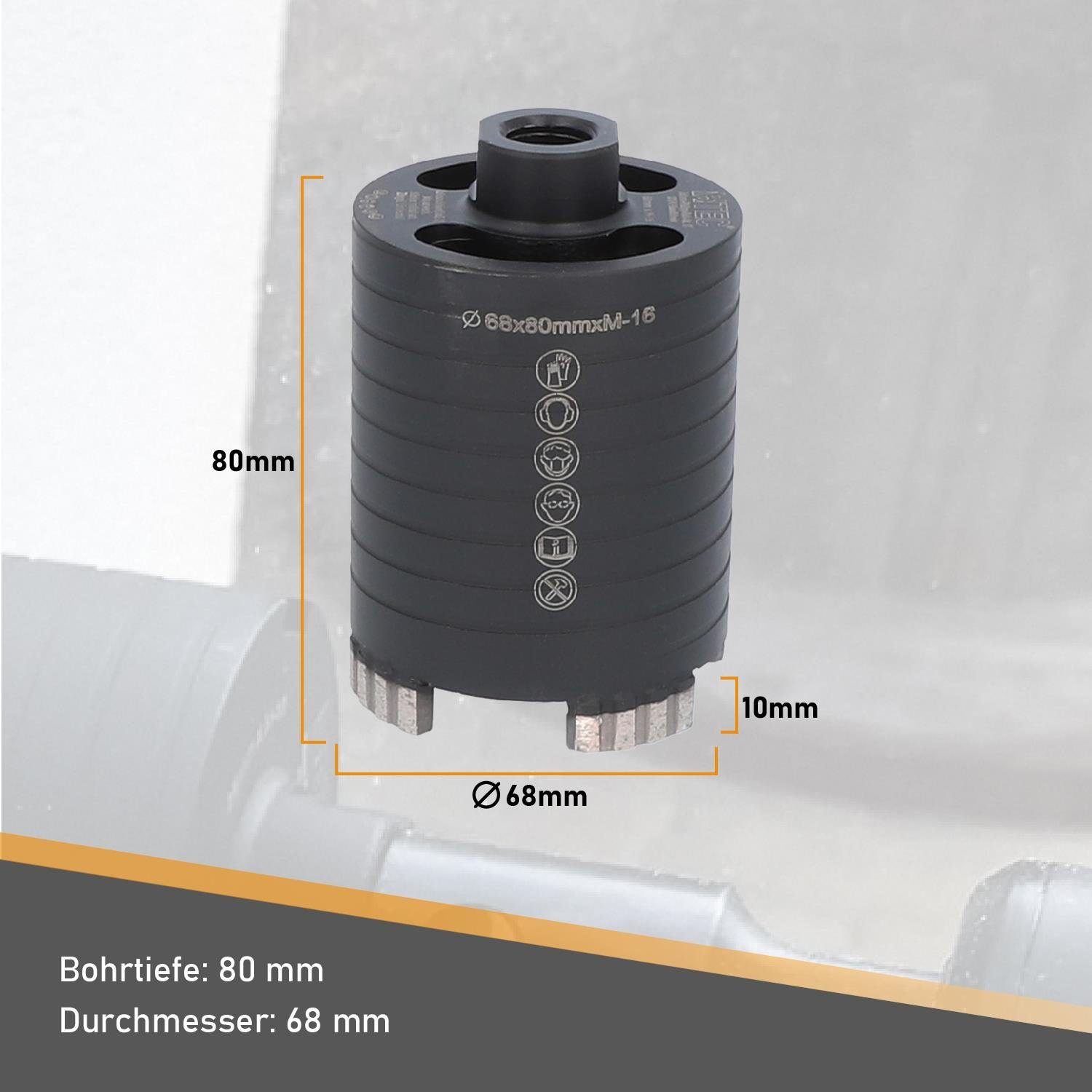 BTEC Diamanttrockenbohrer Diamant Dosensenker M16-Aufnahme 80mm 68mm,4 Segmente Absaugöffnungen, Ø 68 mm – Bild 4 von 5