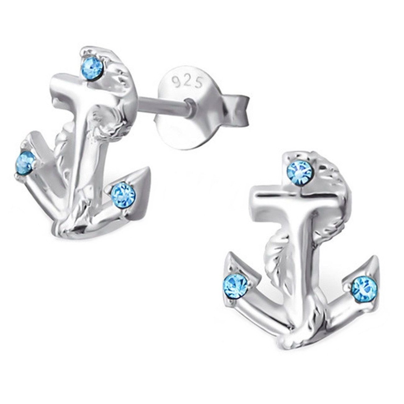 Paar Ohrstecker Damen Anker Ohrstecker Ohrringe aus 925 Sterling Silber mit Zirkonia
