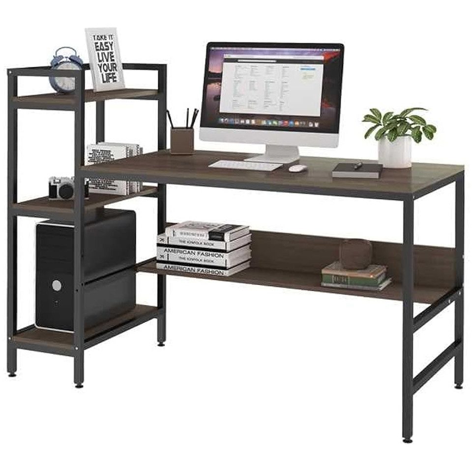 Computertisch Holz Schreibtisch mit Ablage, PC-Tisch Officetisch für Home Office