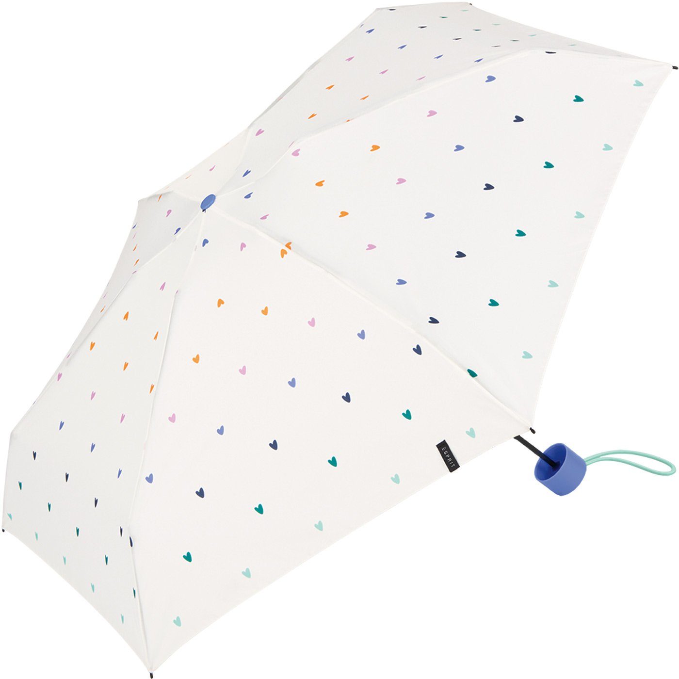 Esprit Taschenregenschirm Damenschirm Super Mini Petito - Sweetheart, mit vielen kleinen, bunten Herzen