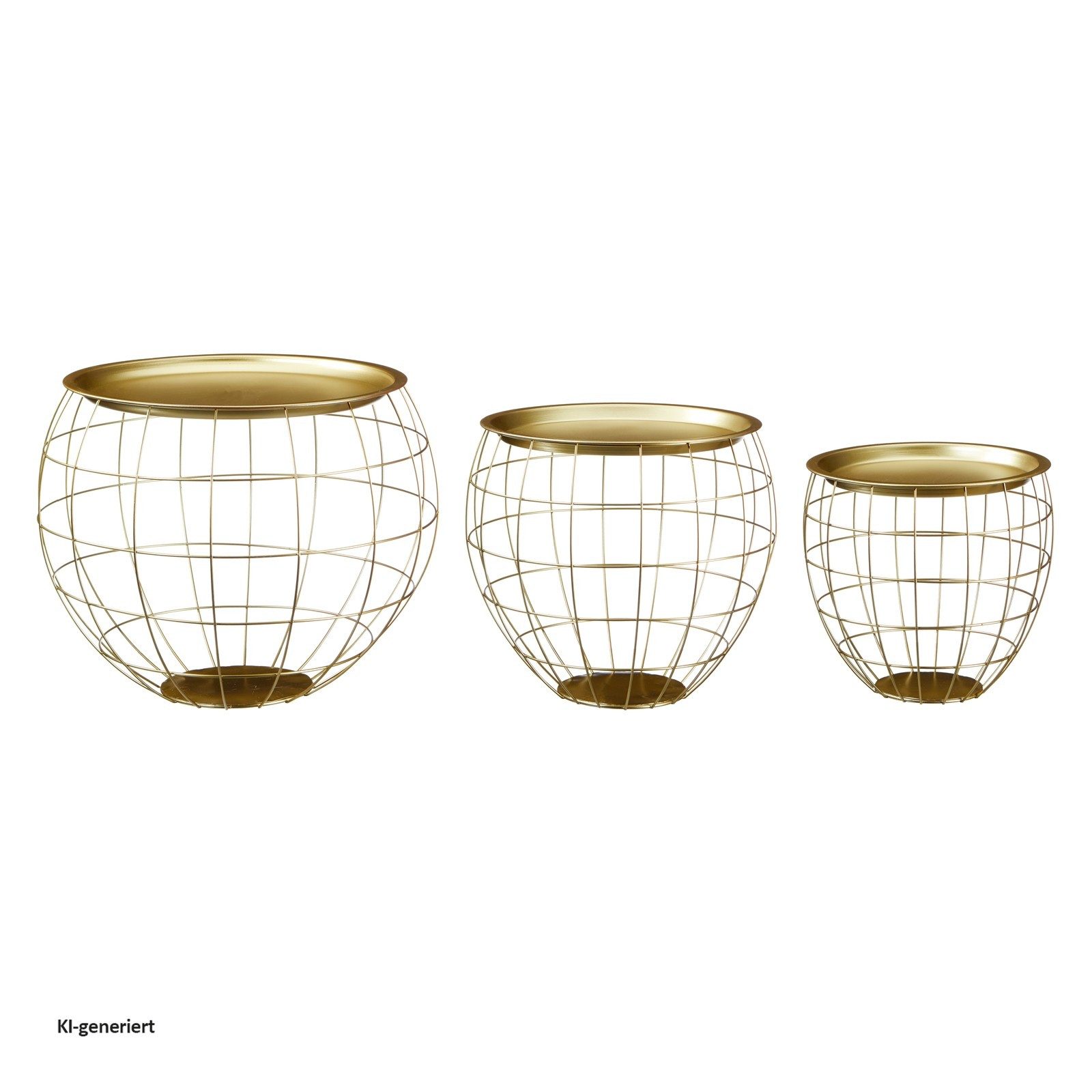 HTI-Living Beistelltisch Tisch Set bauchig, 3-teilig Eisen (Set, 3-St., 3 Beistelltische), Beistelltisch Metallkorb rund – Bild 2 von 2