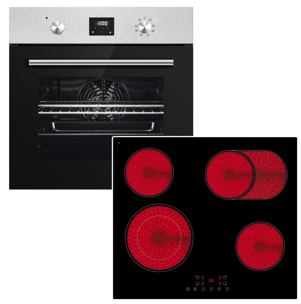 PKM Backofen-Set Einbaubackofen 8 Funktionen + Glaskeramik Kochfeld Zweikreiszone Touch, mit Nein