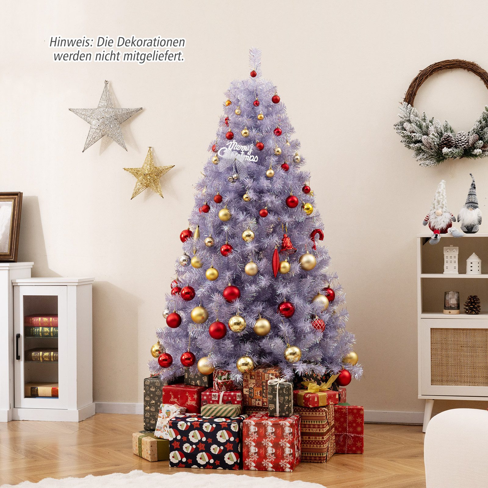 COSTWAY Künstlicher Weihnachtsbaum, 180cm, warmweiße LEDs, 8 Modi, Ständer