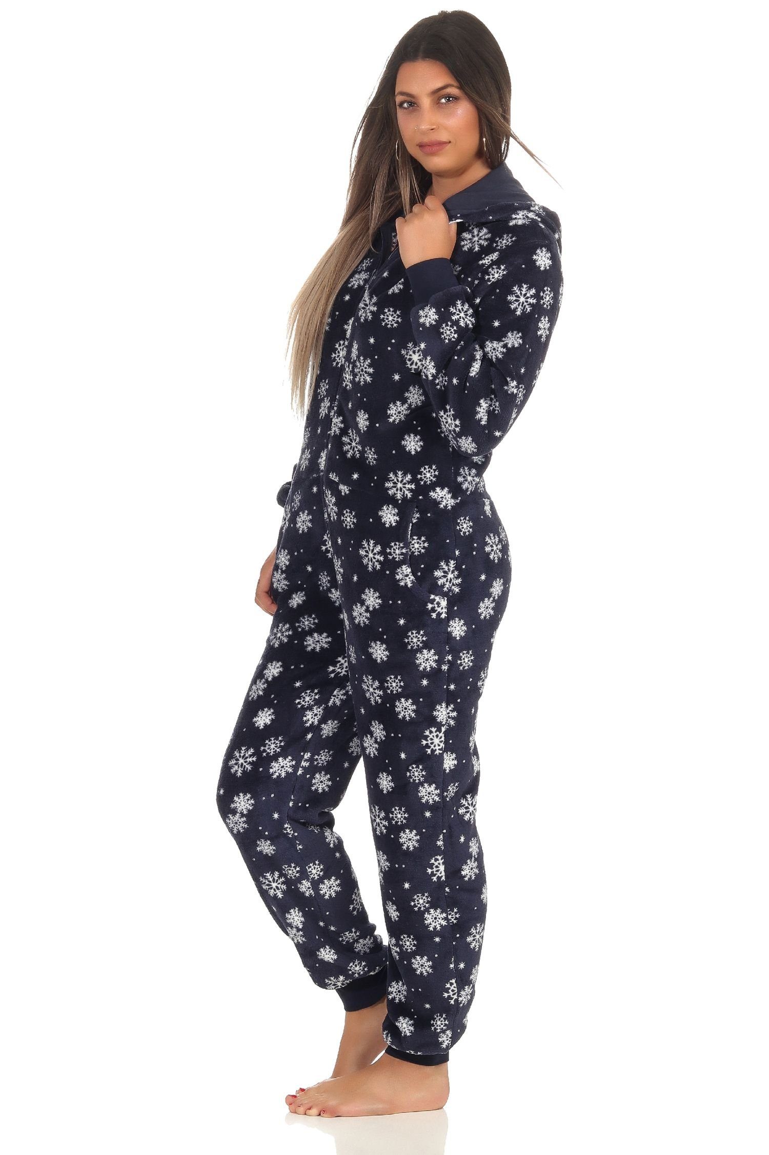 Normann Pyjama Wunderschöner Damen Jumpsuit Overall mit Kapuze im winterlichen Look