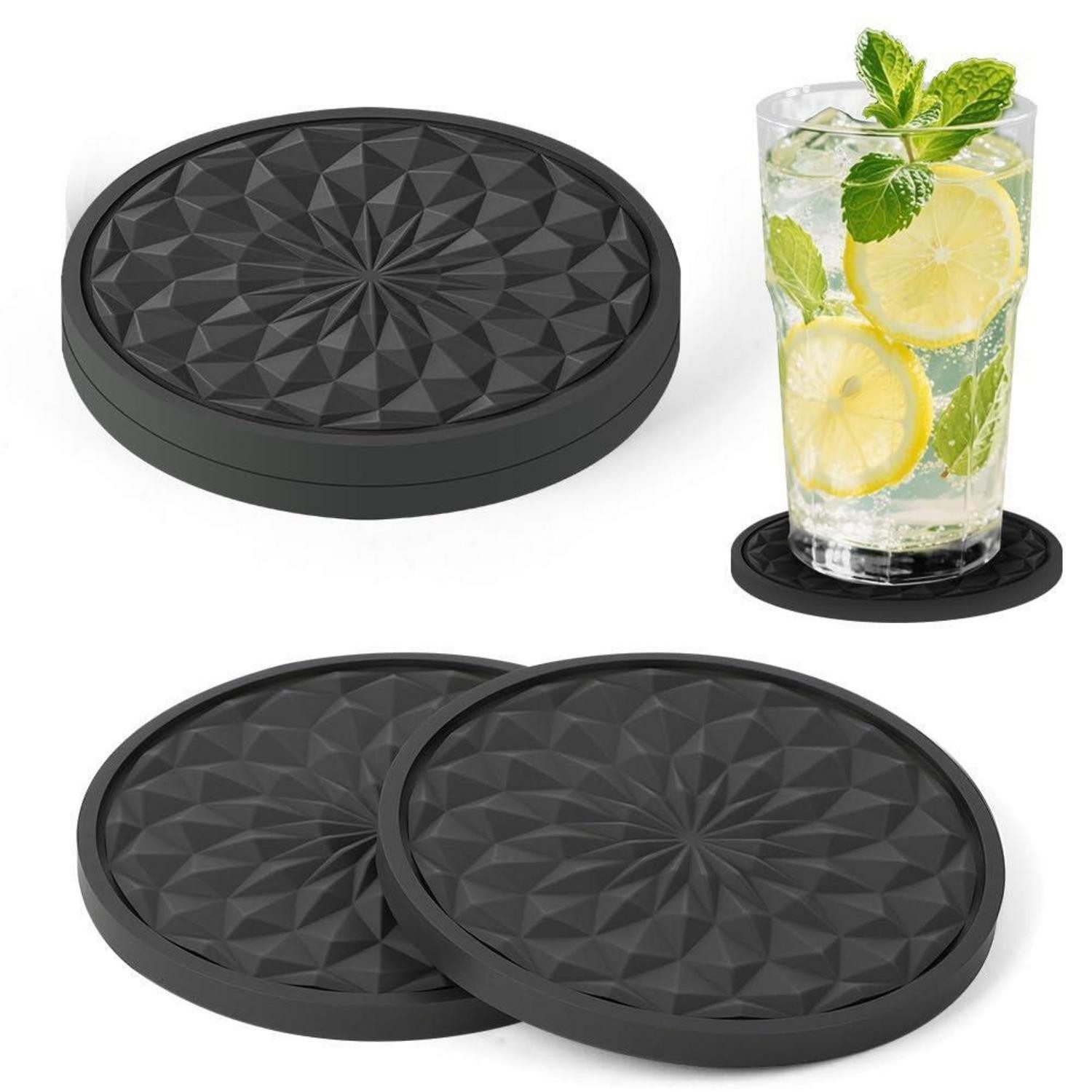 LuxusKollektion Becherhalter Untersetzer Getränkehalter Auto PVC 4 Stück Blumenmuster schwarz