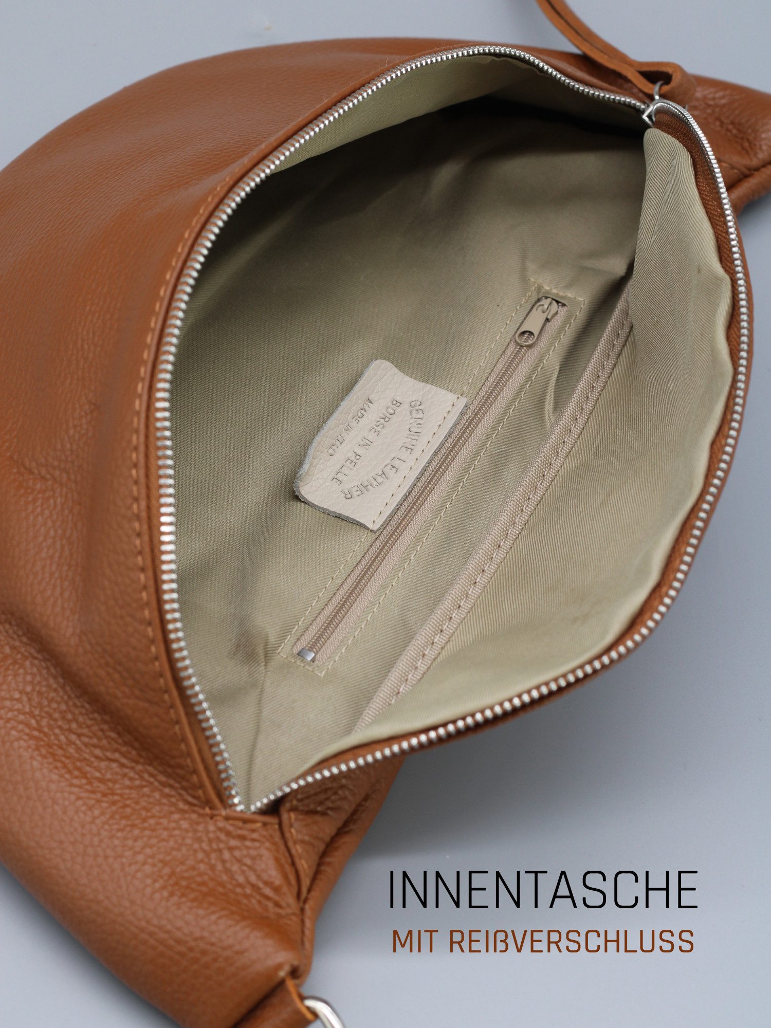 Adel Bags Schultertasche EMMA XL Umhängetasche Crossbody Bag Gürteltasche mit 2 Riemen, echtes Leder, hergestellt in Italien