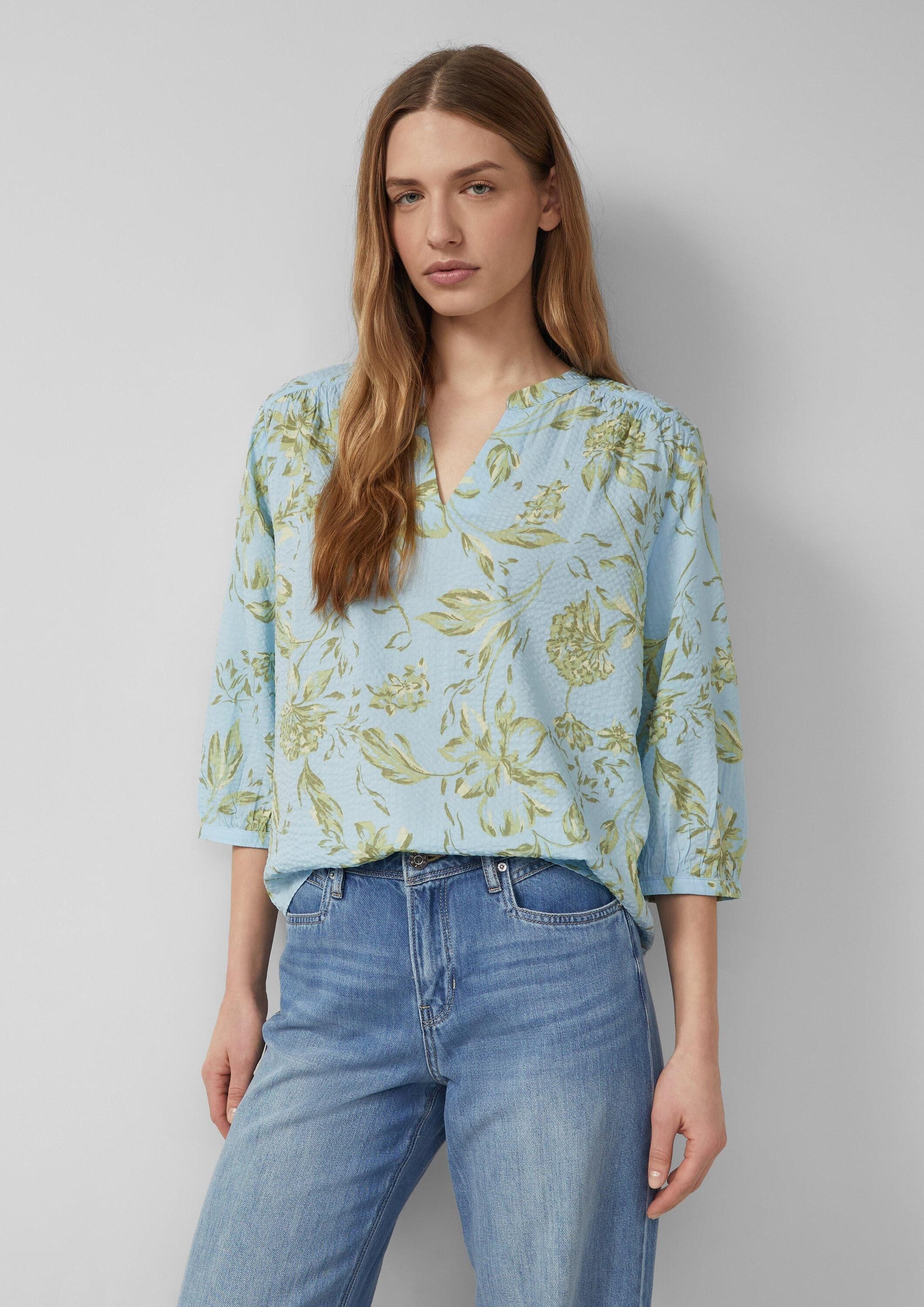 s.Oliver Kurzarmbluse Bluse Bluse aus Seersucker mit Raffungen
