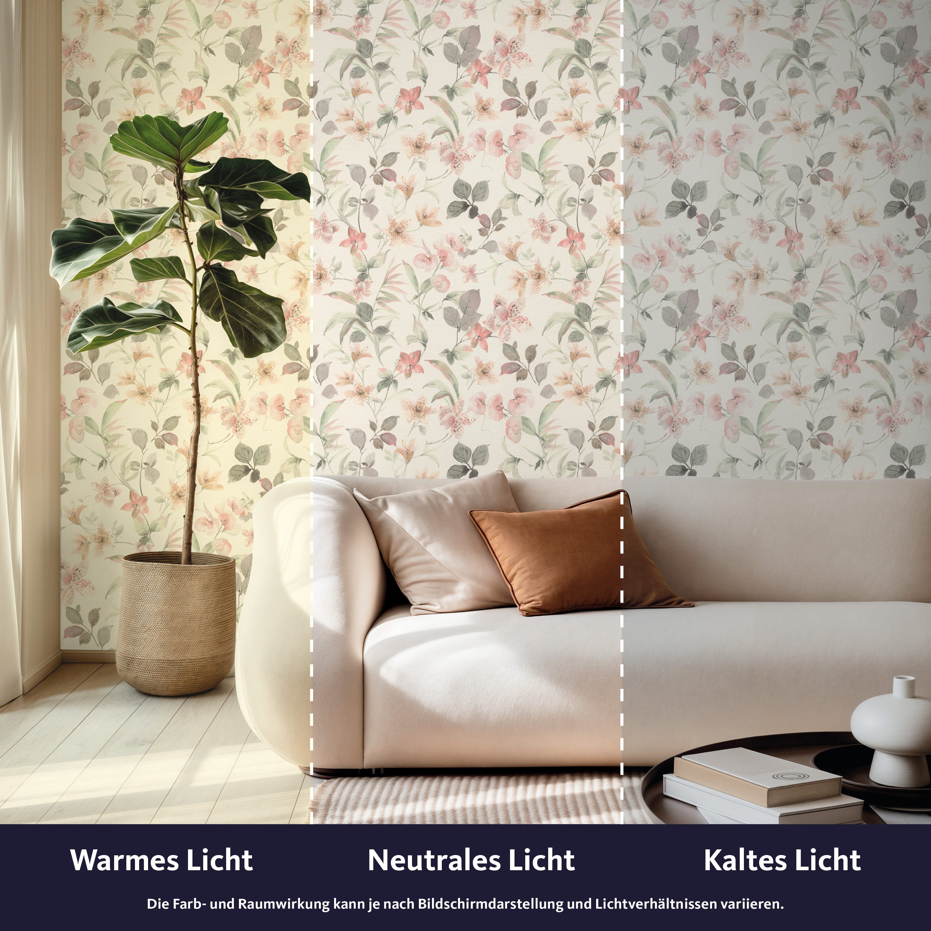Rasch Vliestapete Lumina - Selbstklebende Tapete Blumen von tesa® x rasch®, strukturiert, floral, Landhausstil, geblümt, botanisch, (1 Rolle, 1 St), selbstklebe – Bild 4 von 5
