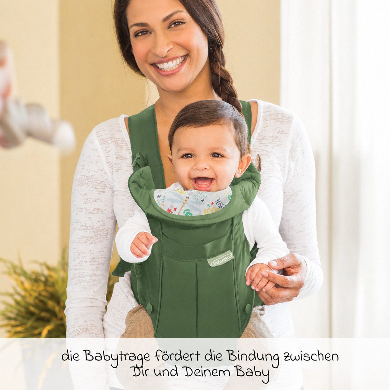 Infantino BKids Babytrage Swift Classic - Olive, Baby Bauchtrage ab Geburt von 3,6 - 11,3 kg 2 Tragepositionen