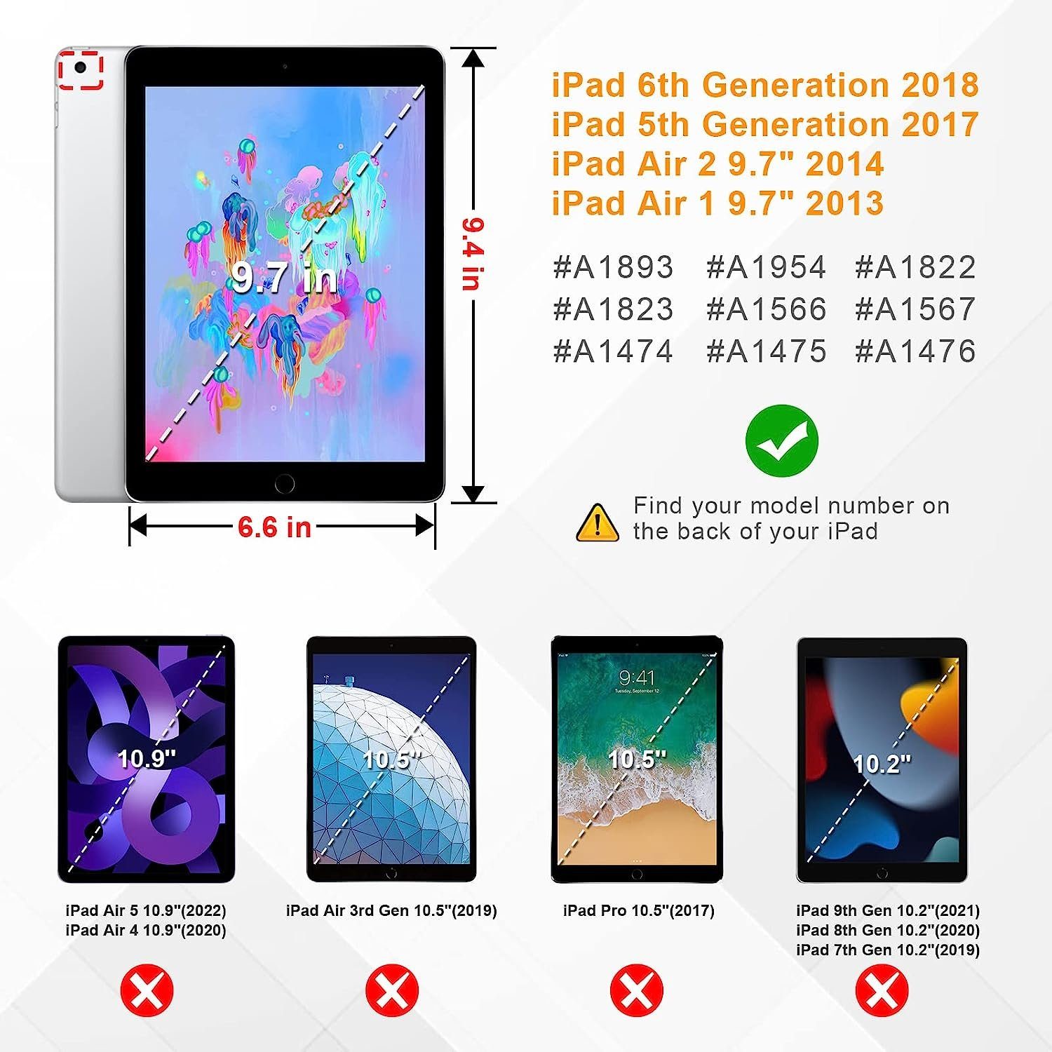 Fintie Tablet-Hülle für iPad 6. Gen 2018/ iPad 5. Gen 2017/ iPad Air 2/ iPad Air 9.7", Hülle mit Stifthalter und transparenter Hartschale auf der Rückseite