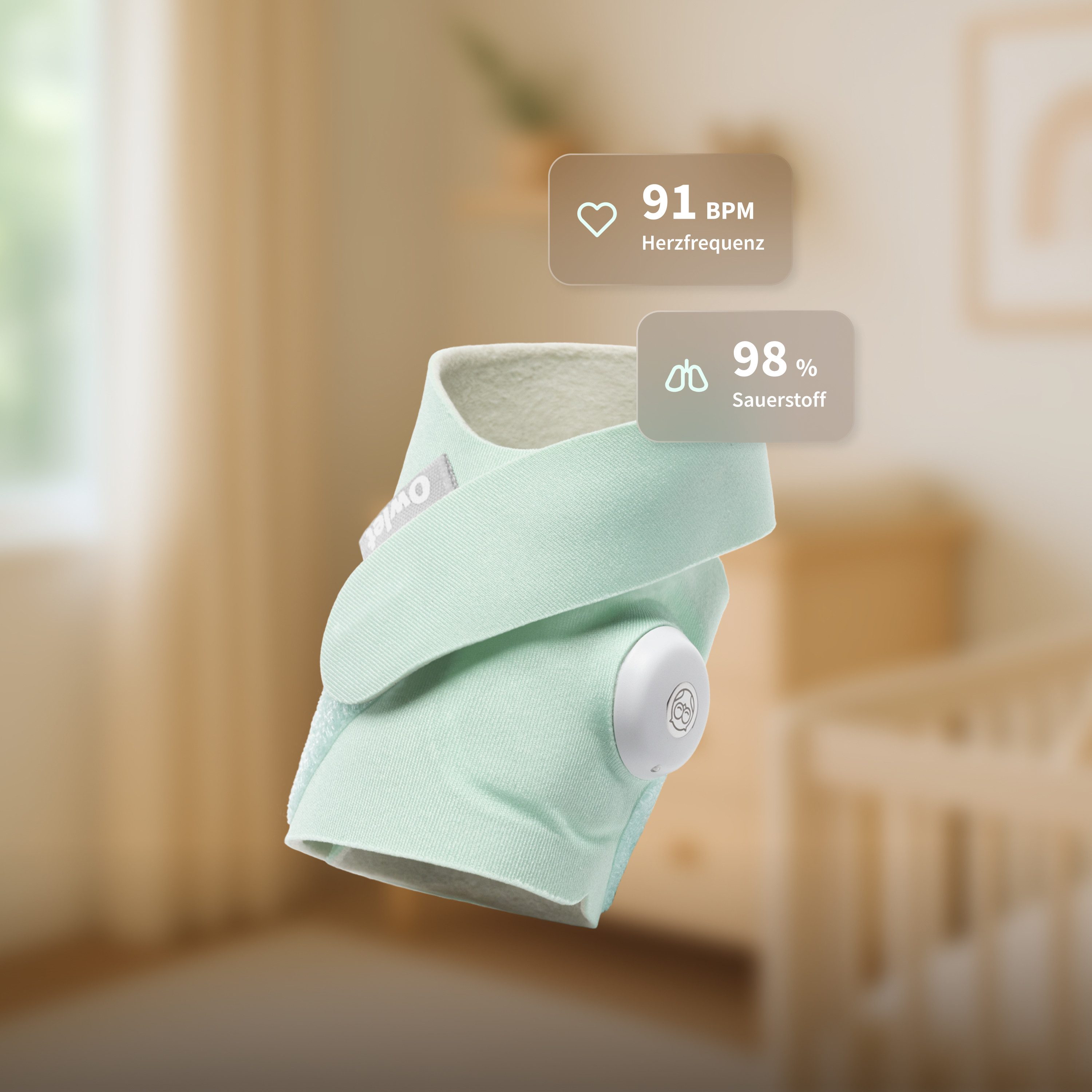 Owlet Baby Care DE Video-Babyphone Owlet Dream Sock - geprüftes zertifiziertes Pulsoximeter, - Herzfrequenz, Sauerstoffsättigung & Schlaftrends via App