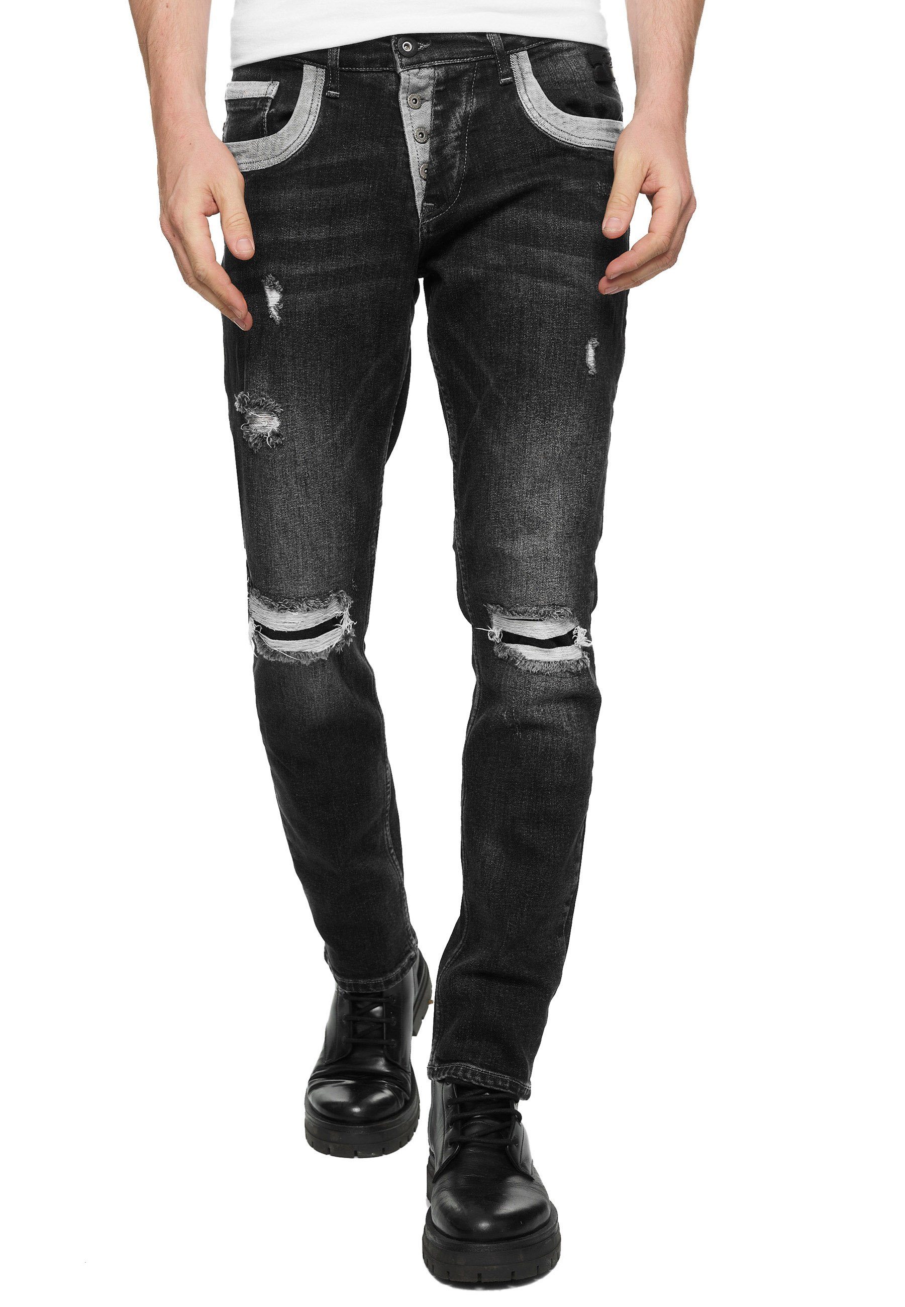 Rusty Neal Straight-Jeans YOKOTE mit farblich abgesetzten Details schwarz